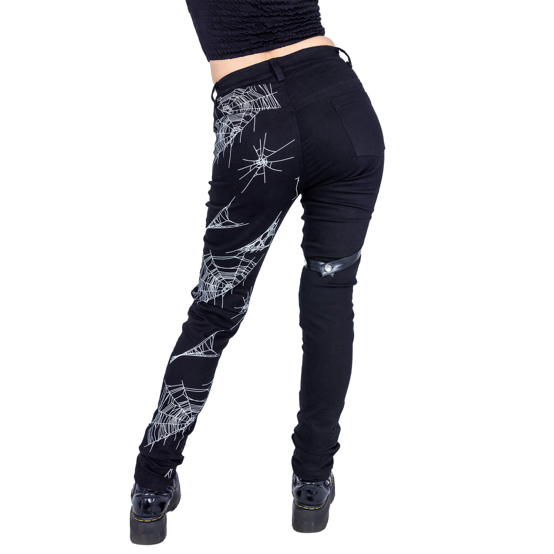 Heartless Arhana Gothic Skinny Trousers – Black Spiderweb Print