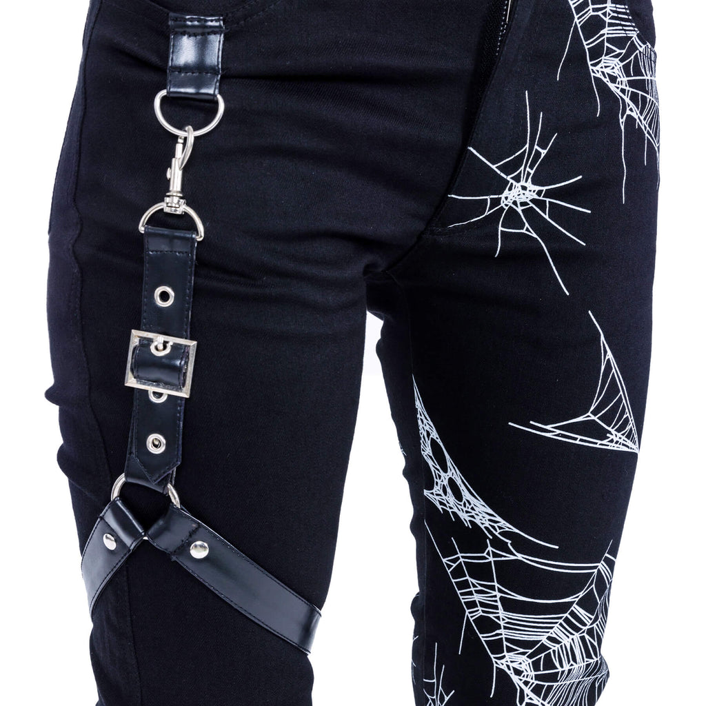 Heartless Arhana Gothic Skinny Trousers – Black Spiderweb Print