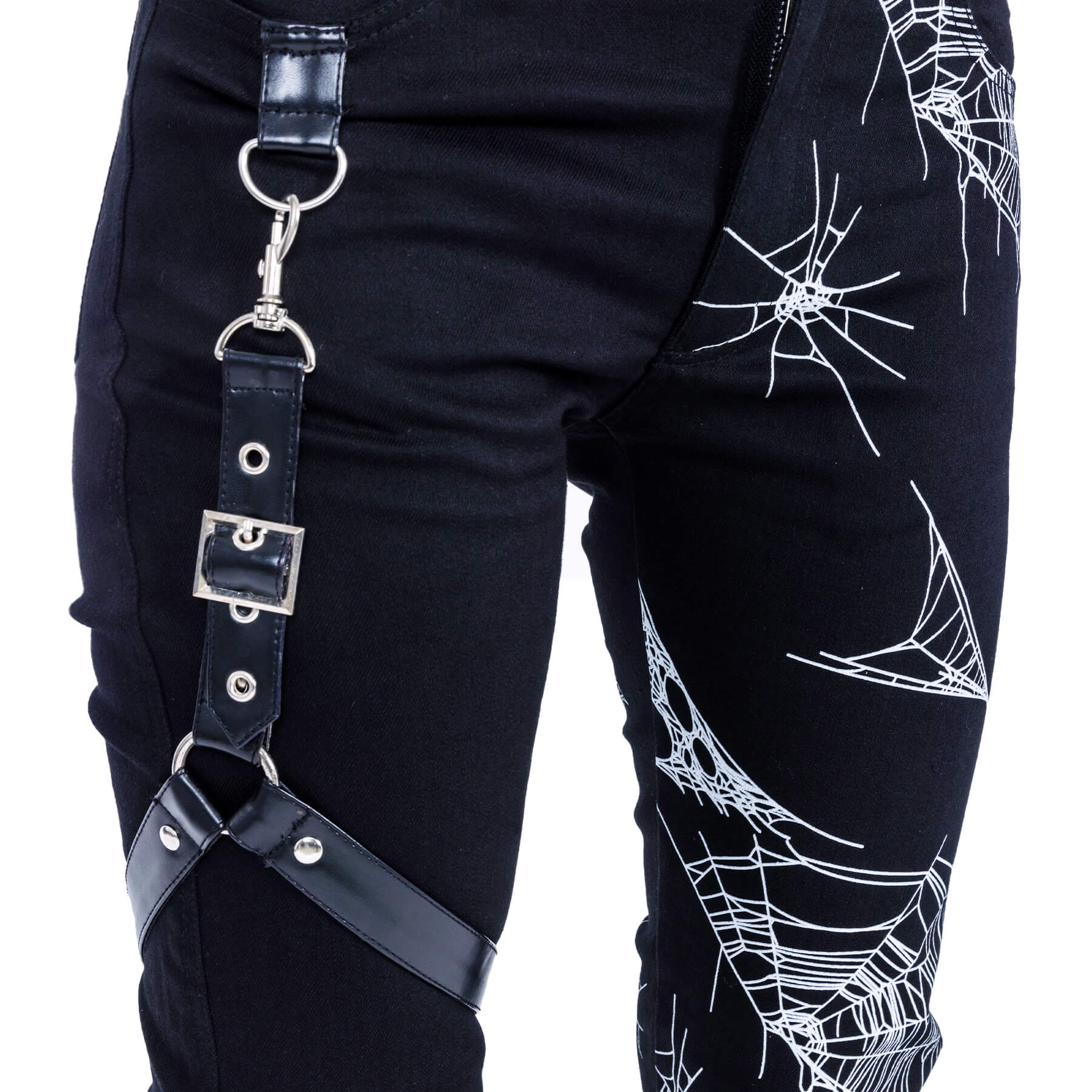 Heartless Arhana Gothic Skinny Trousers – Black Spiderweb Print