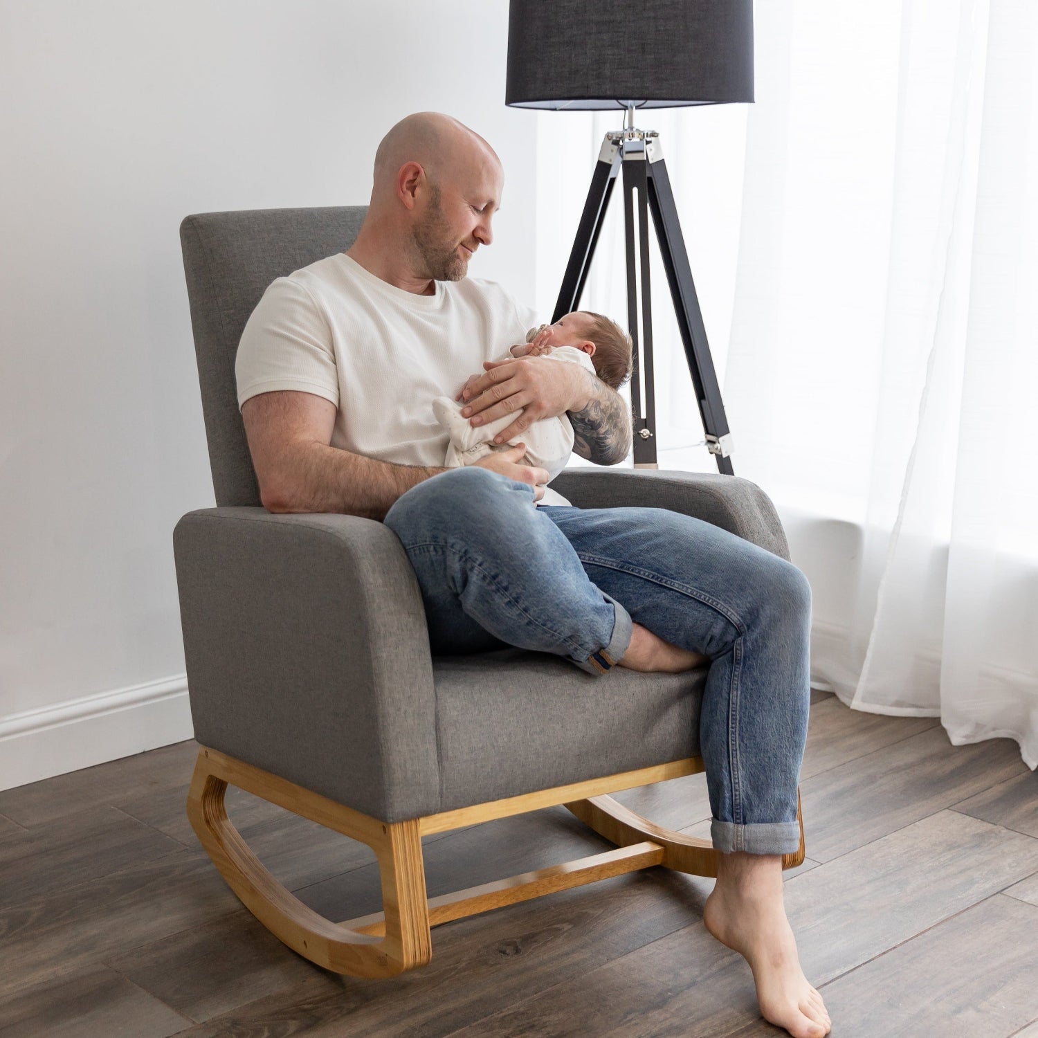 Askern Nursing Rocking Chair - Light Oak and Light Grey Cushions