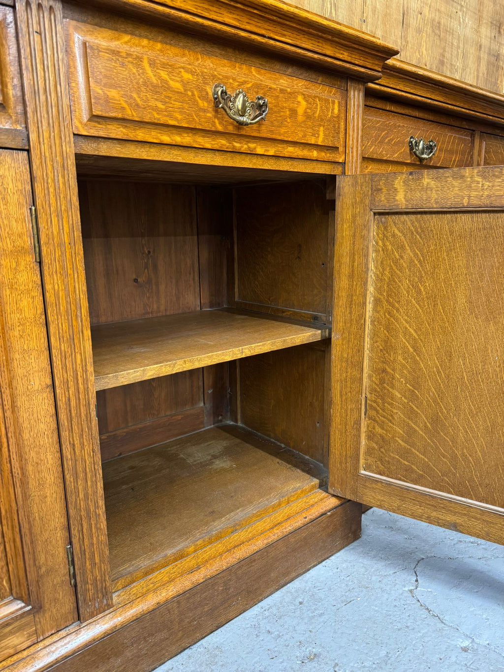 Victorian Solid Oak Breakfront Library Bookcase, TV Stand, Sideboard Display