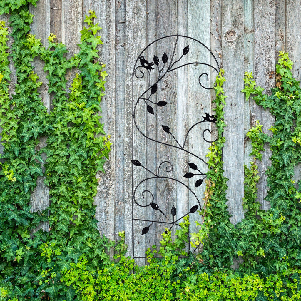 Relaxdays Metal Garden Trellis – 120x40cm Bird Design Plant Support, White