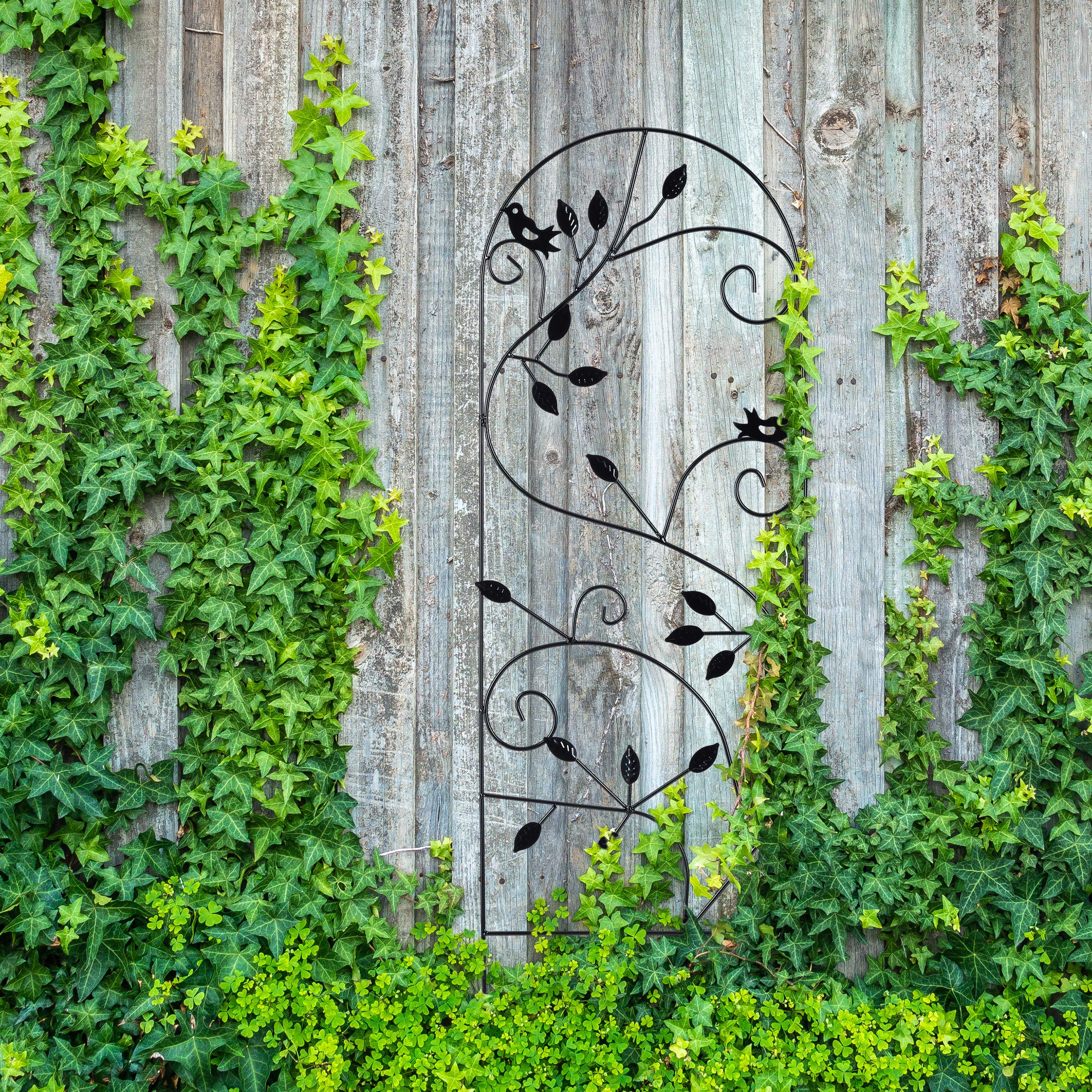 Relaxdays Metal Garden Trellis – 120x40cm Bird Design Plant Support, White