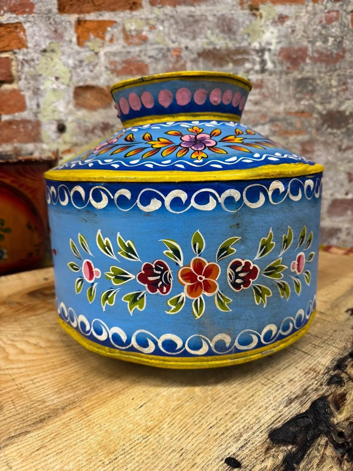 Rustic Warehouse Norfolk Vintage Hand Painted Indian Metal Water Pot