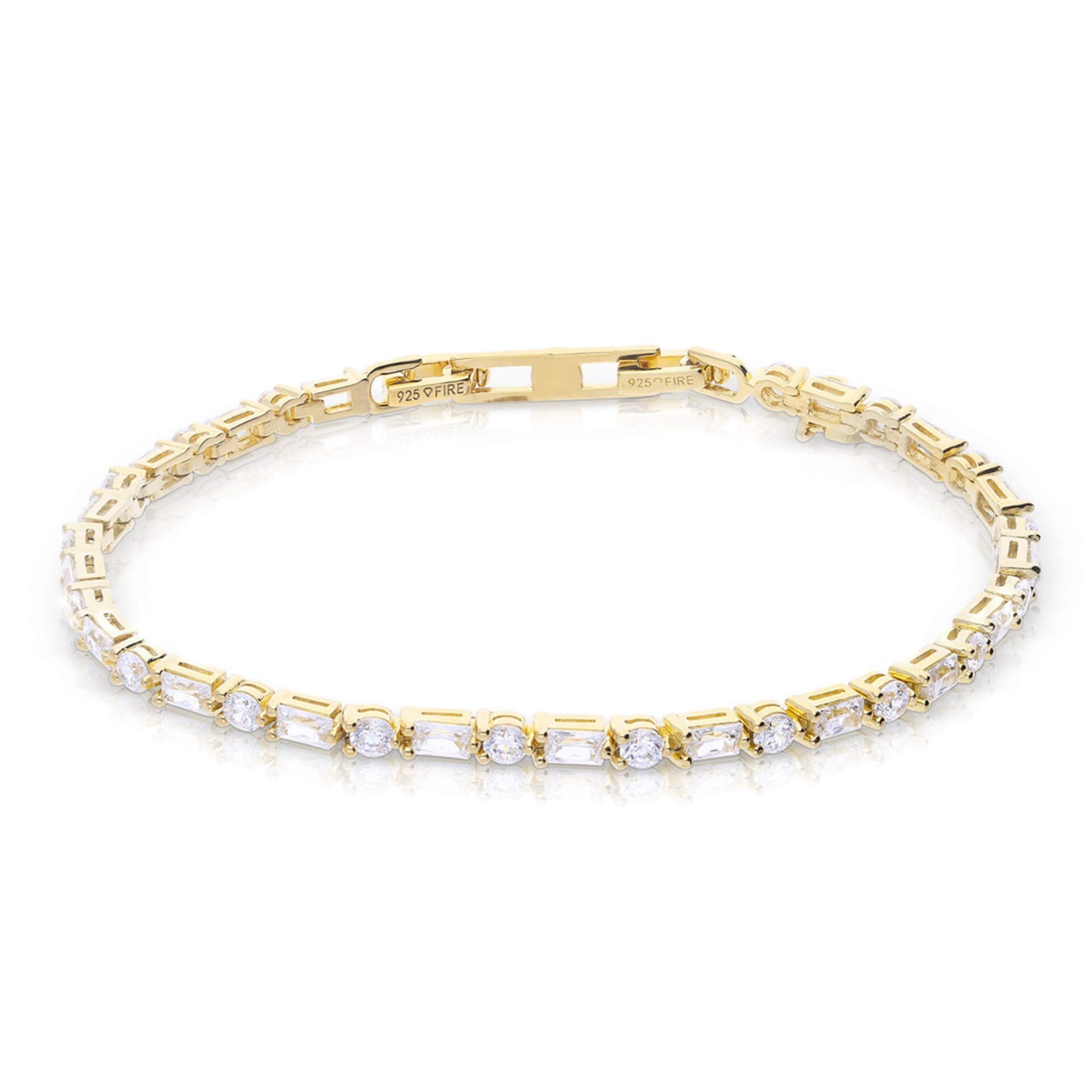 Diamonfire Baguette and Round Zirconia Bracelet in Sterling Silver