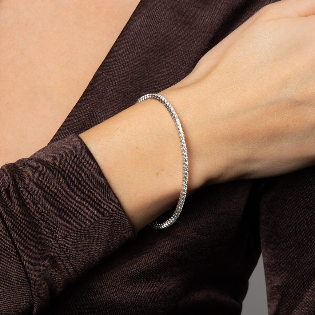Gecko Jewellery Zirconia Tennis Bangle | Rhodium Plated Sterling Silver