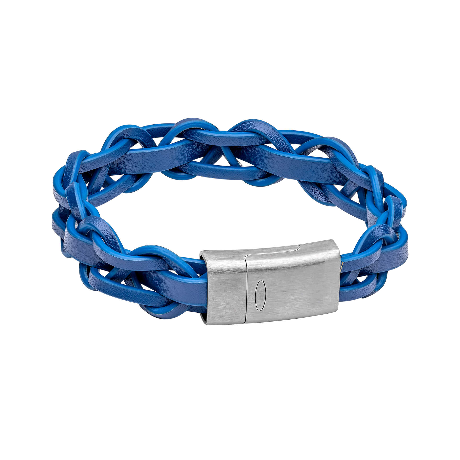 Gecko Jewellery Thick Braided Black Leather Bracelet with Steel Clasp