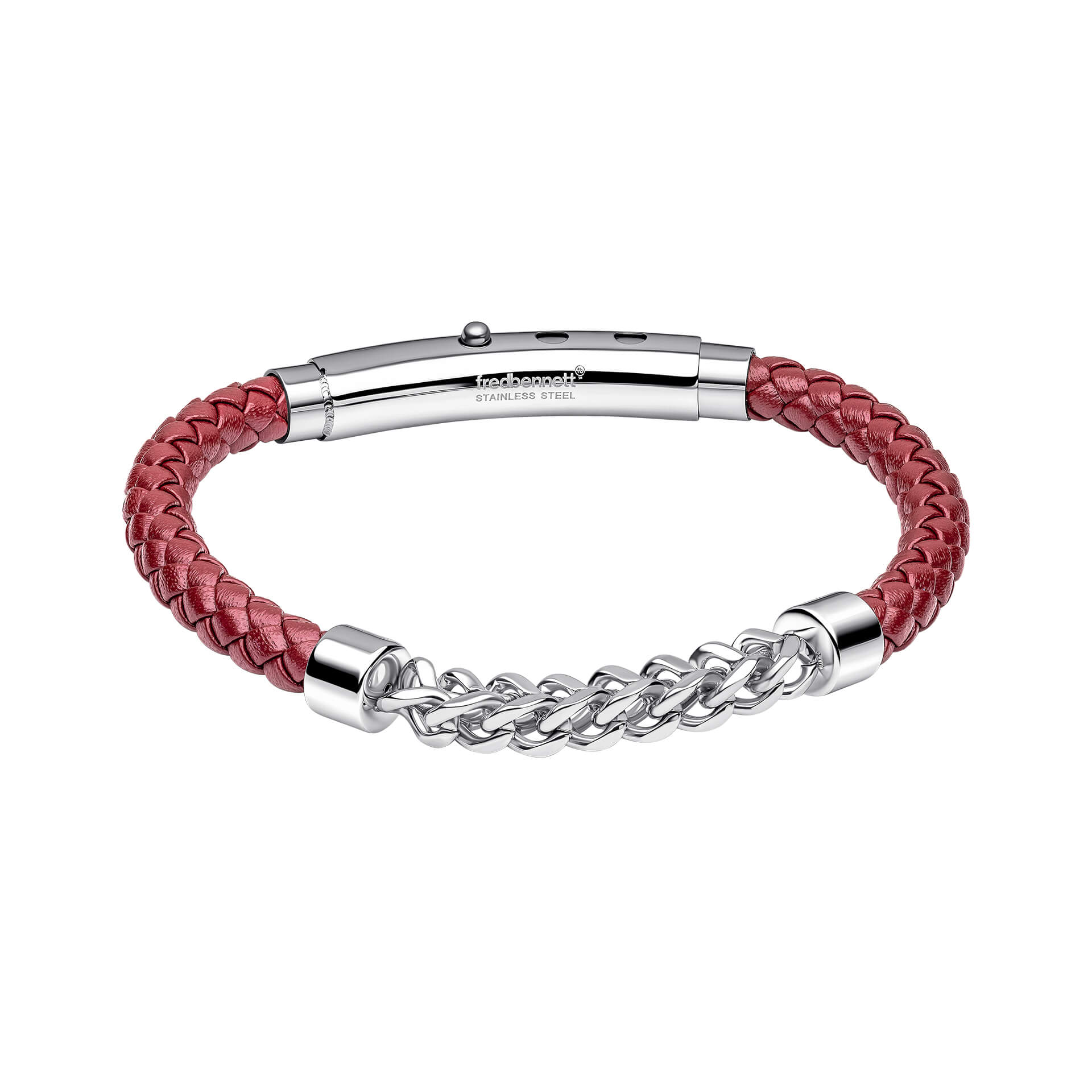 Gecko Jewellery Burgundy Leather and Stainless Steel Chain Bracelet