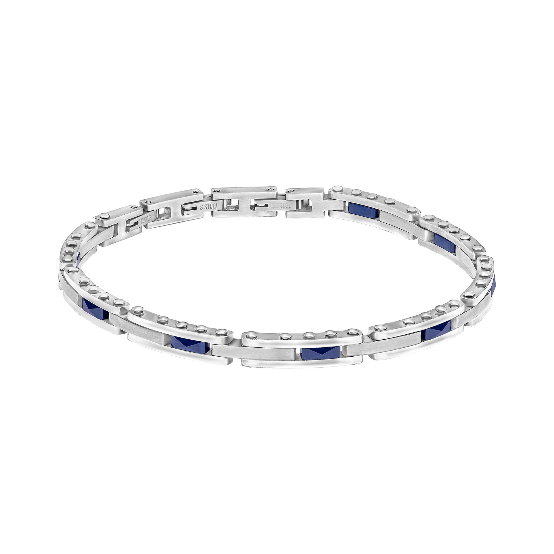 Gecko Jewellery – Stainless Steel and Blue Ceramic Link Bracelet