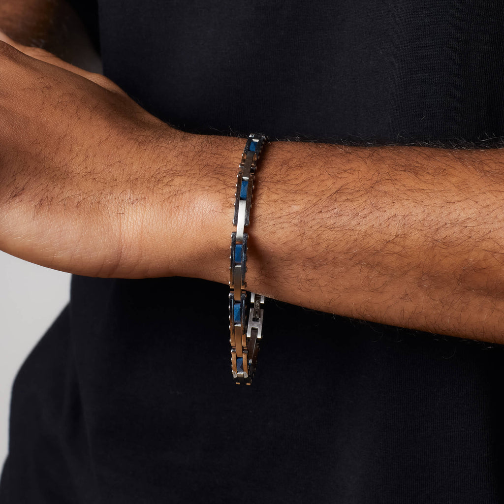Gecko Jewellery – Stainless Steel and Blue Ceramic Link Bracelet