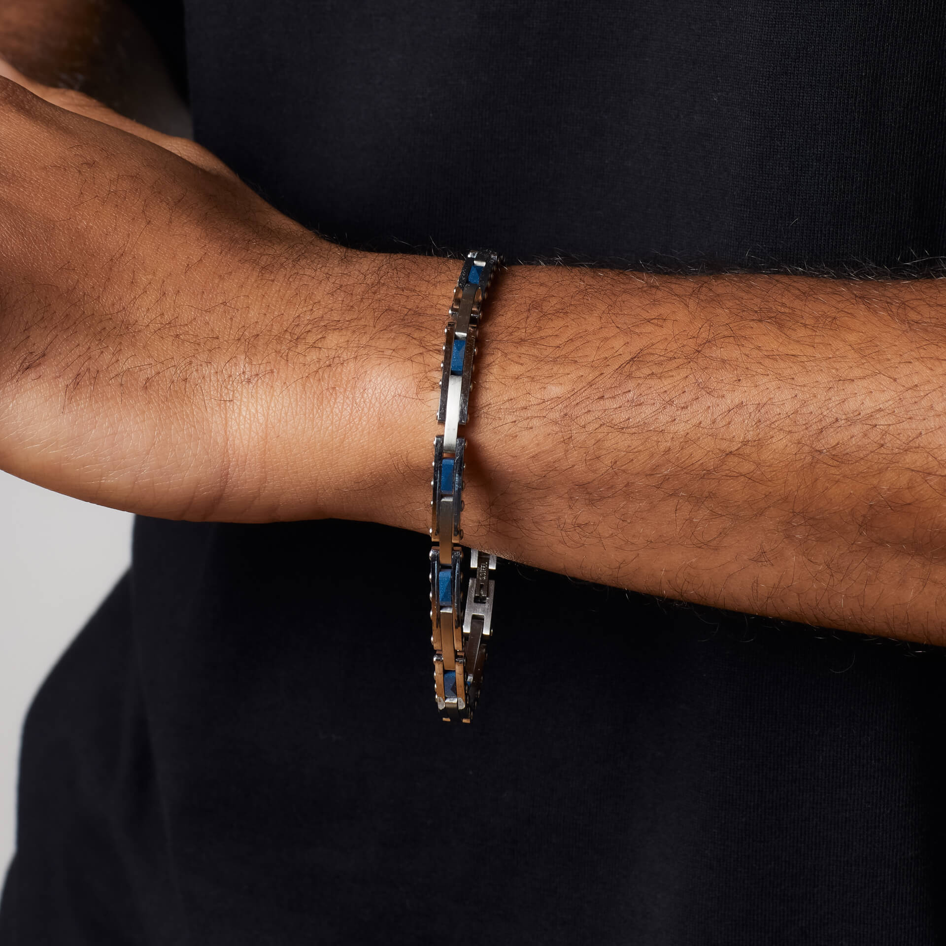 Gecko Jewellery – Stainless Steel and Blue Ceramic Link Bracelet