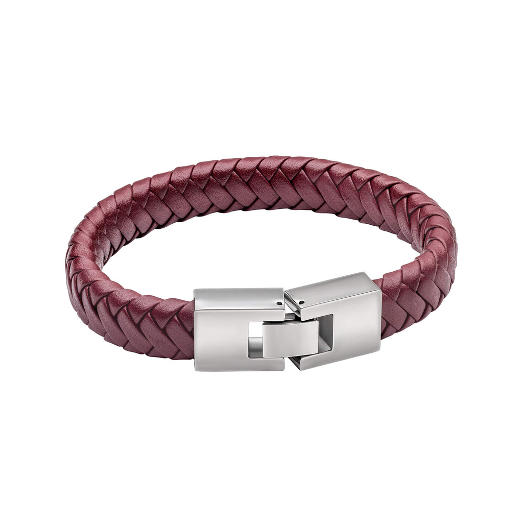 Gecko Jewellery Burgundy Braided Leather Bracelet with Metal Clasp