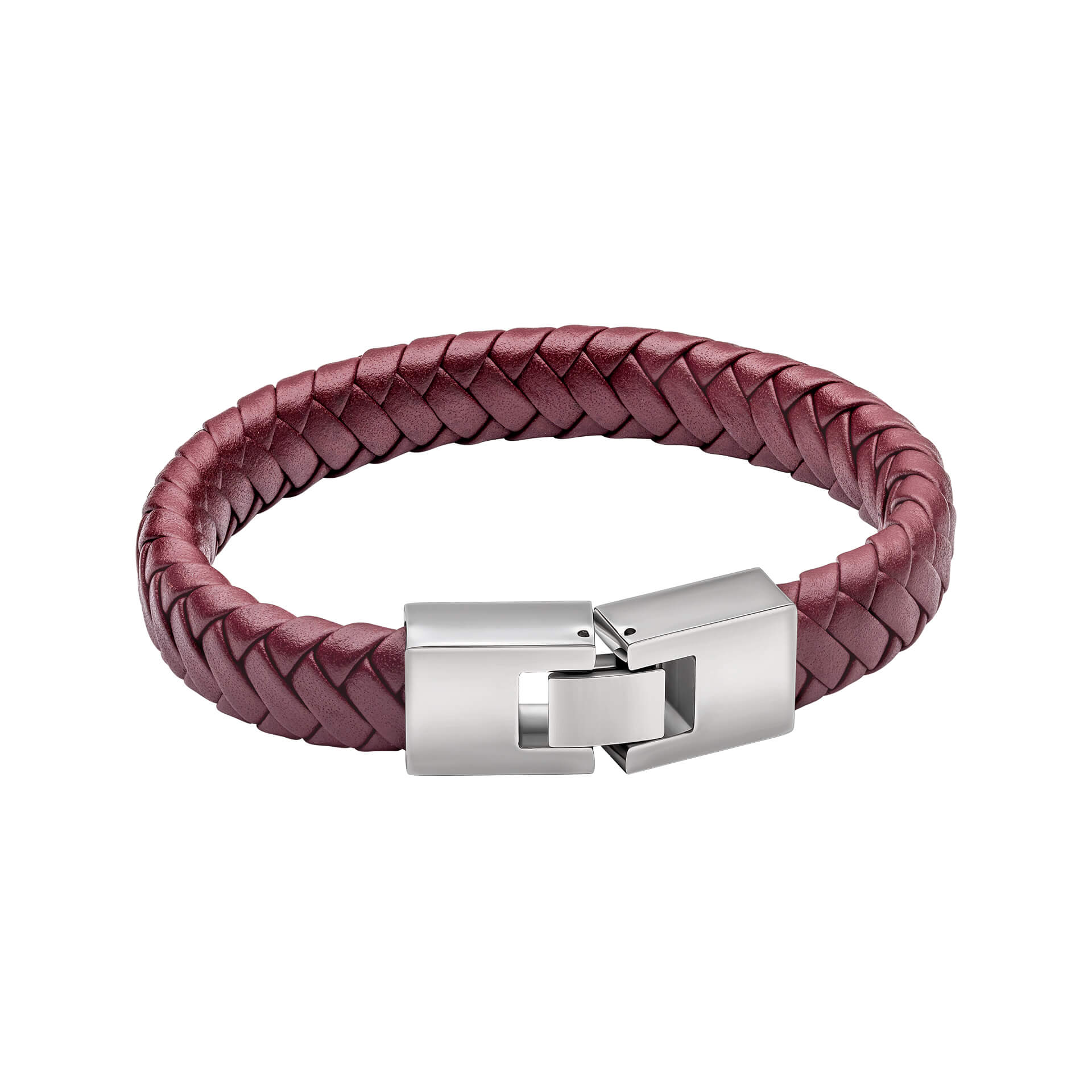 Gecko Jewellery Burgundy Braided Leather Bracelet with Metal Clasp