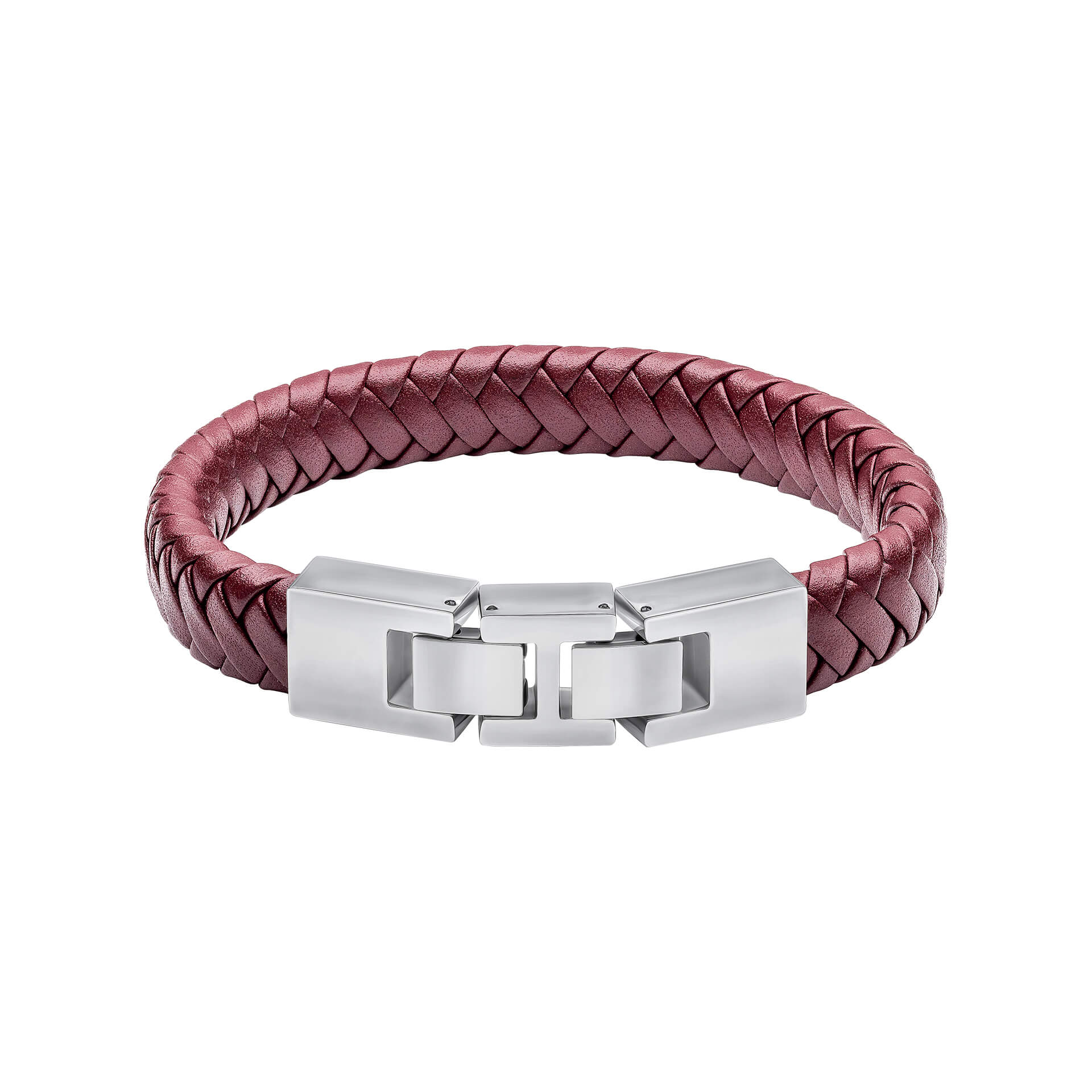 Gecko Jewellery Burgundy Braided Leather Bracelet with Metal Clasp