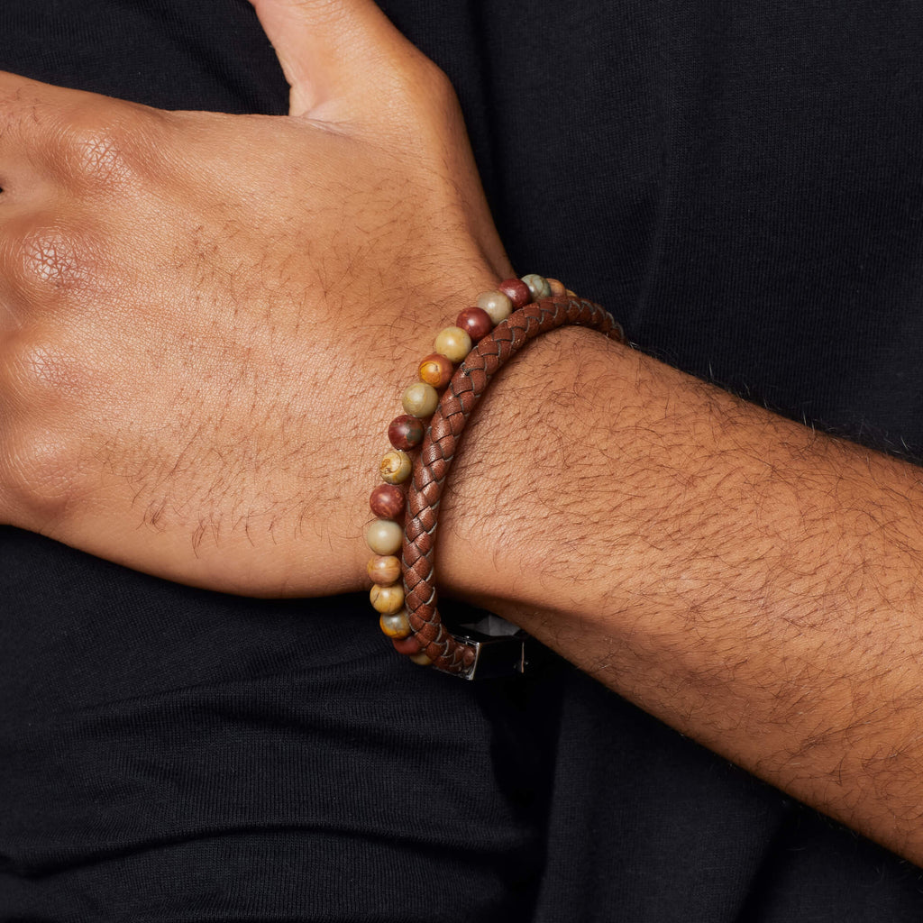 Gecko Jewellery Brown Leather and Red Turquoise Stone Bracelet