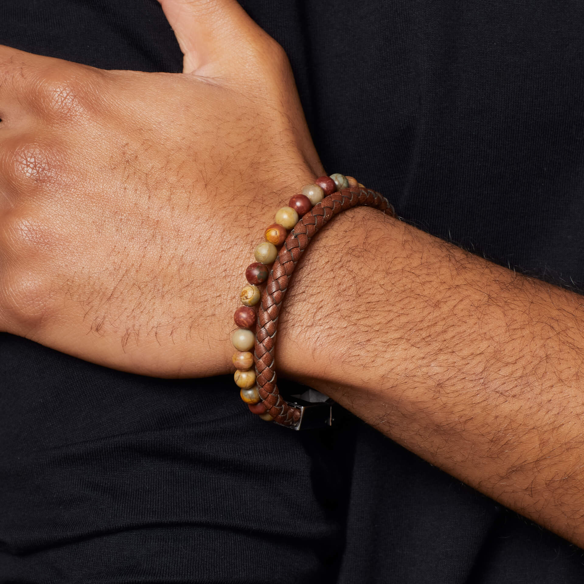 Gecko Jewellery Brown Leather and Red Turquoise Stone Bracelet