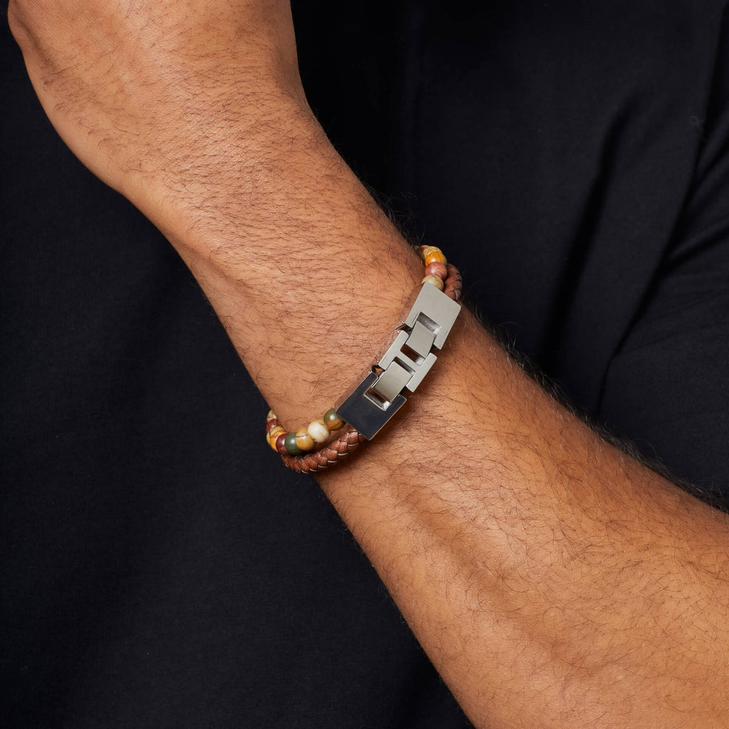 Gecko Jewellery Brown Leather and Red Turquoise Stone Bracelet