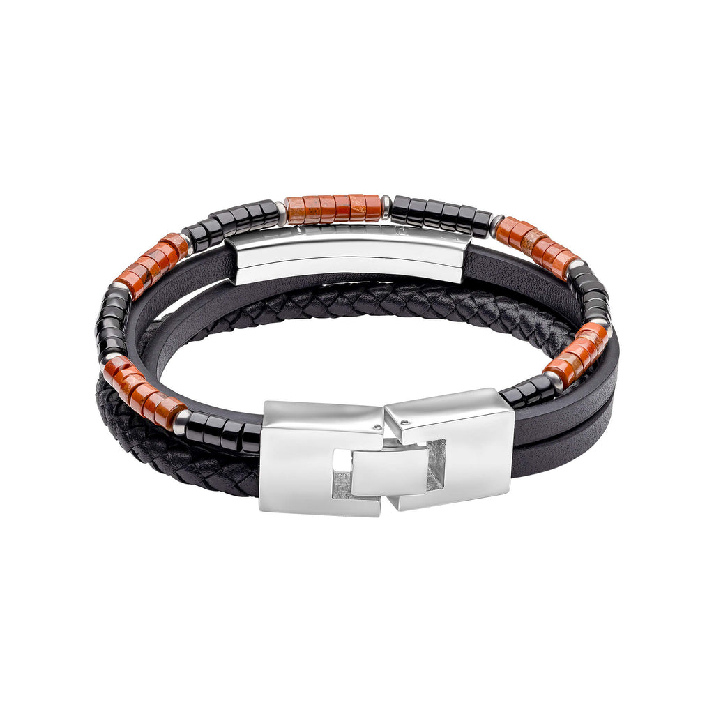 Gecko Jewellery Red Jasper and Onyx Multi-Layer Leather Bracelet