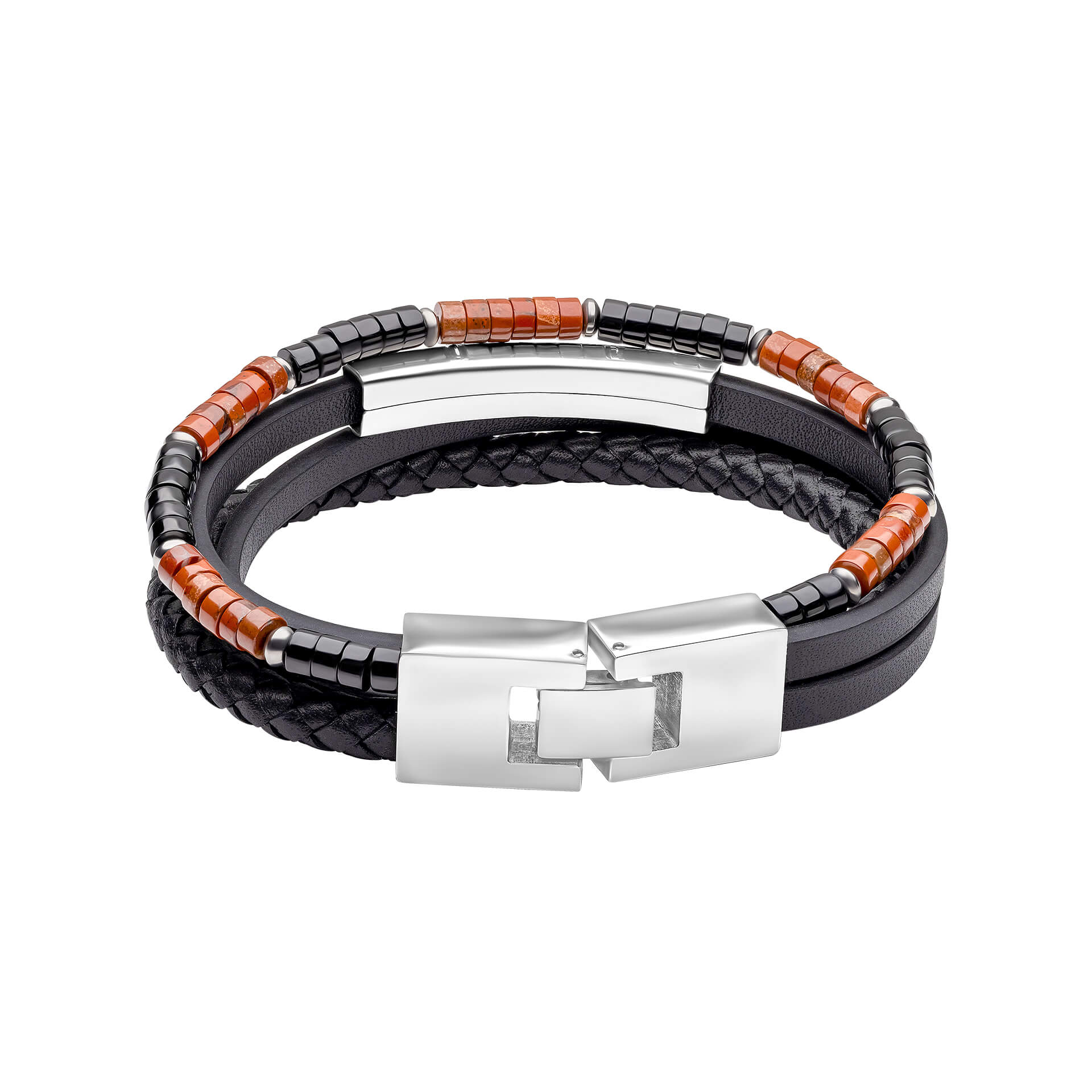 Gecko Jewellery Red Jasper and Onyx Multi-Layer Leather Bracelet