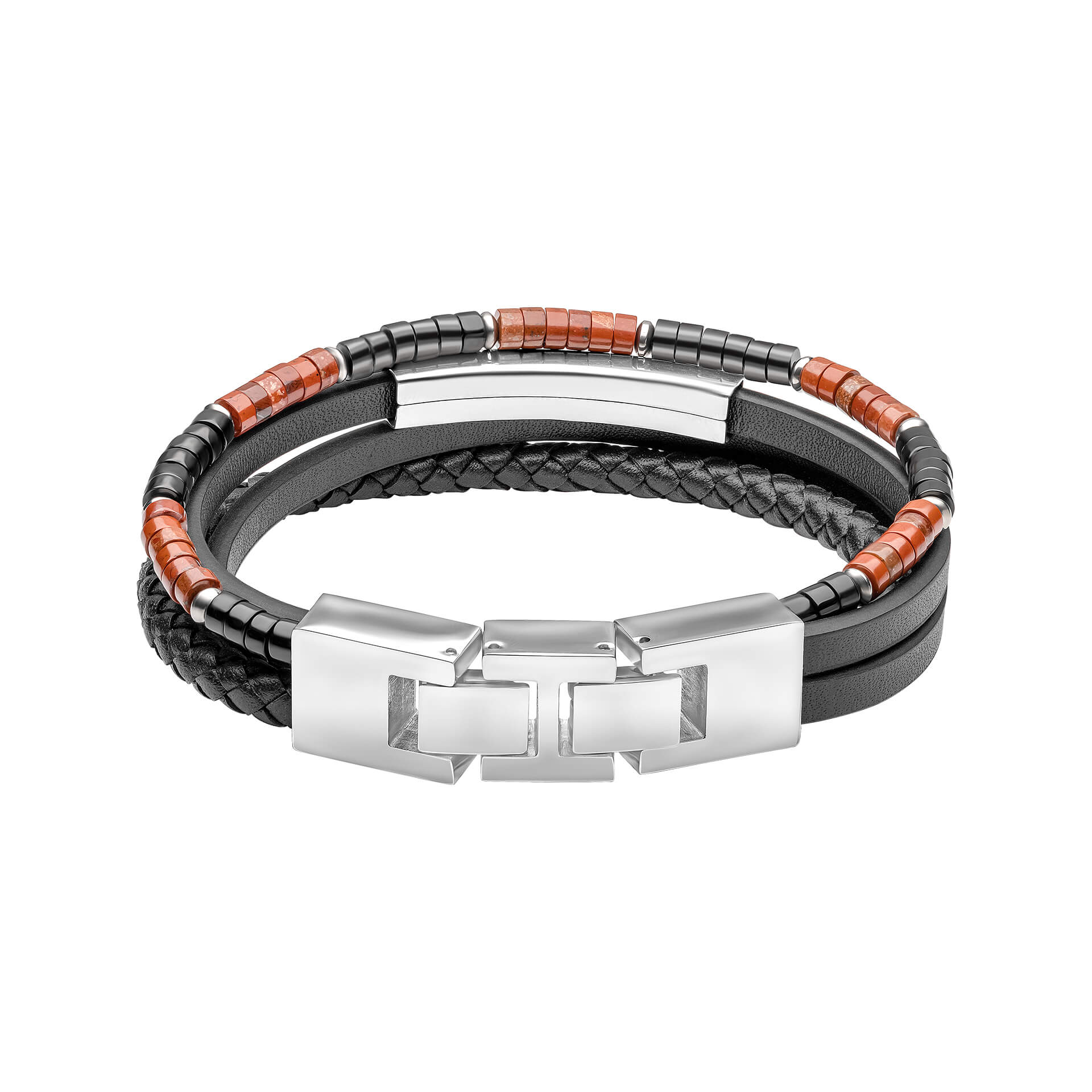 Gecko Jewellery Red Jasper and Onyx Multi-Layer Leather Bracelet
