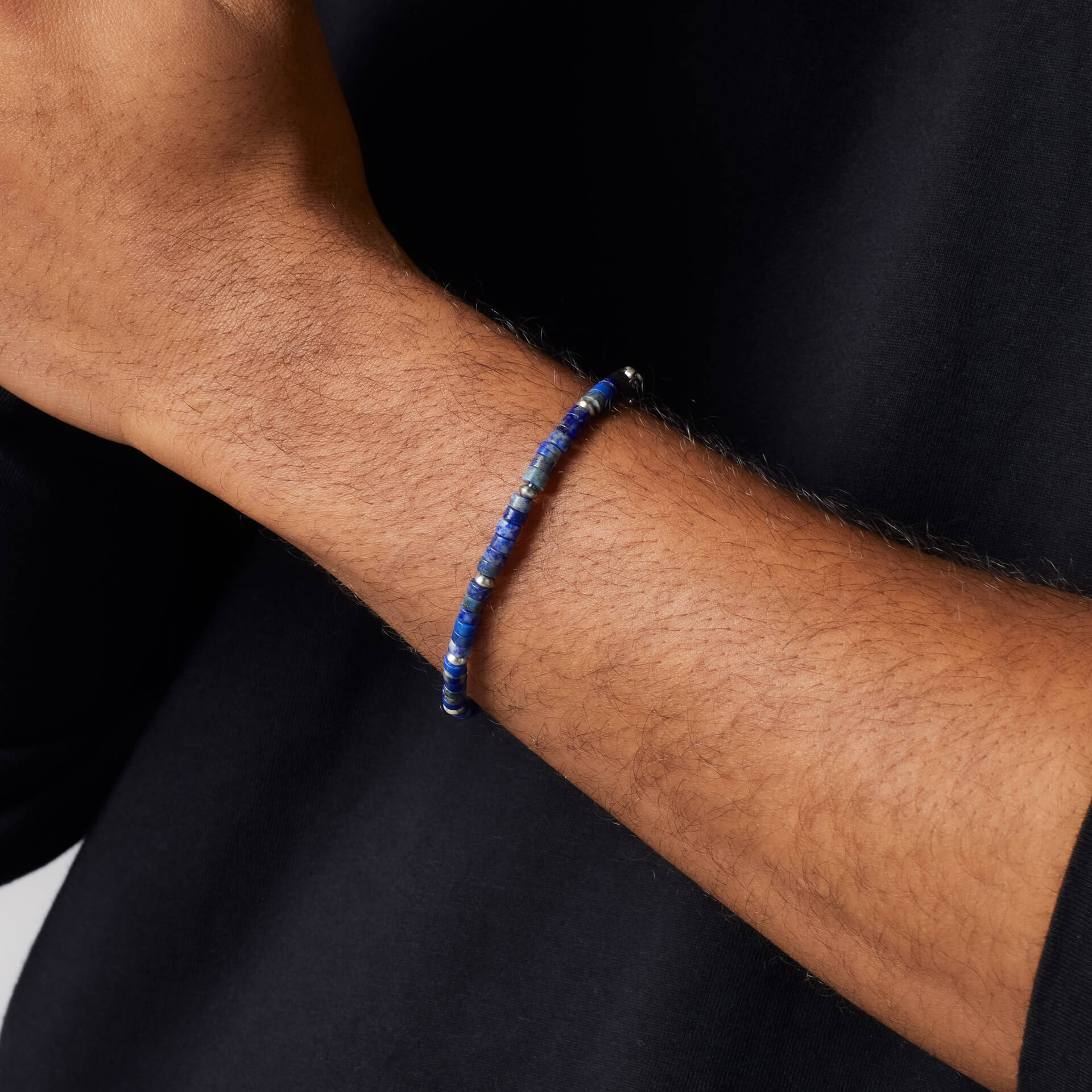 Gecko Jewellery Blue Lapis Beaded Bracelet with Stainless Steel Accents