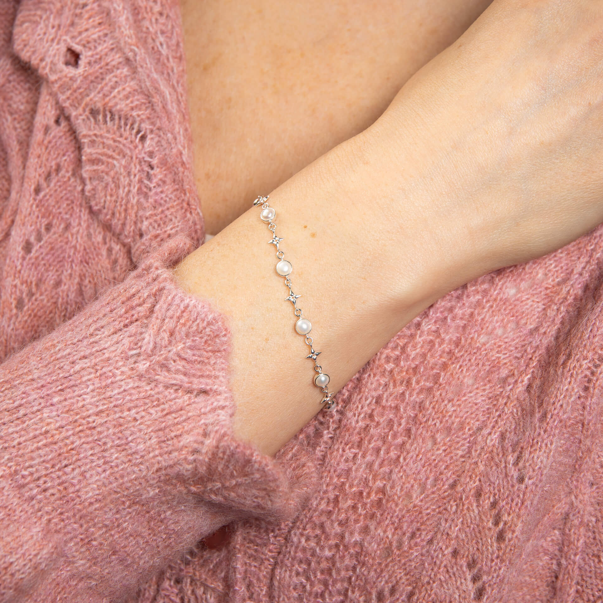 Gecko Jewellery Hartley Check Mabe Pearl Tennis Bracelet in Silver