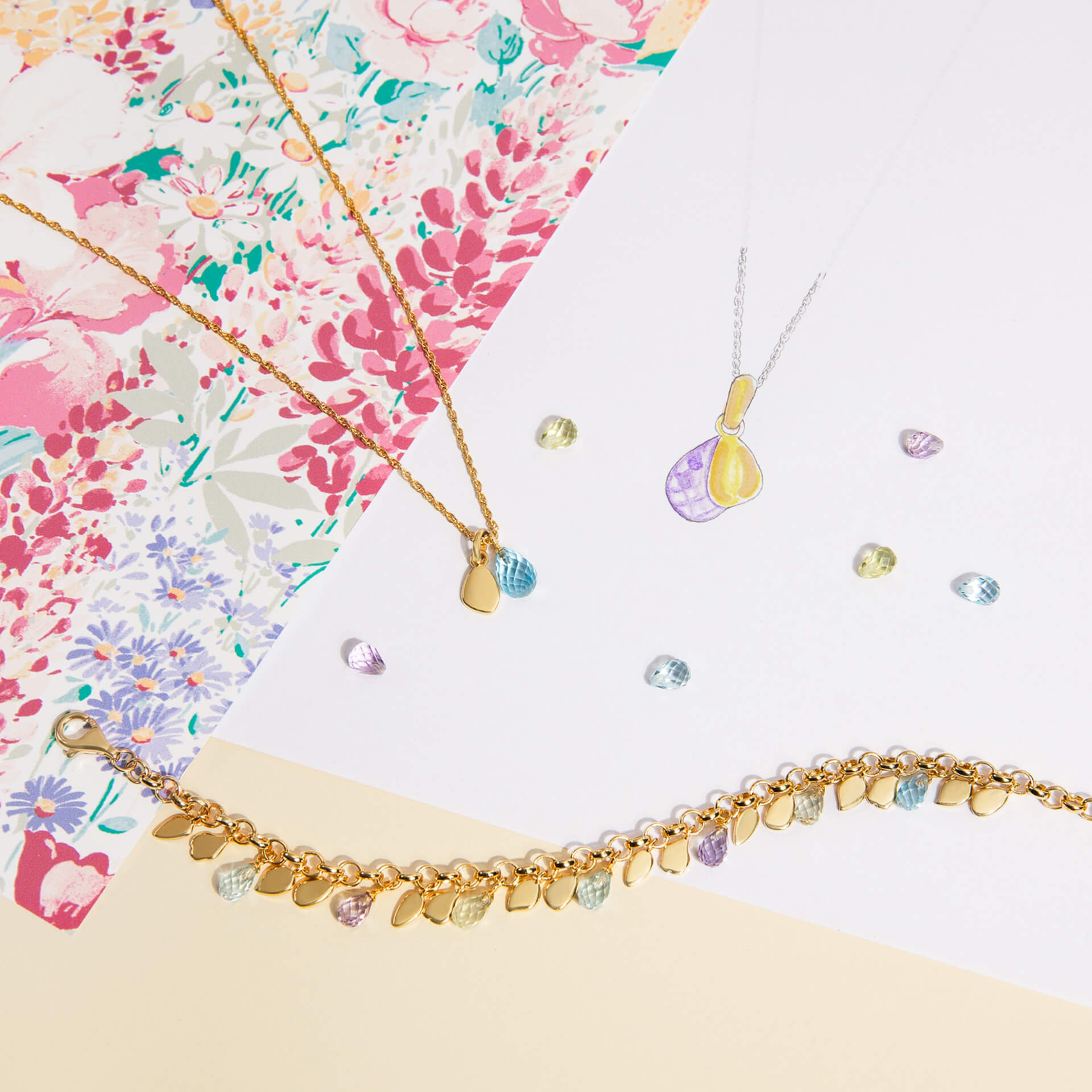 Laura Ashley Everingham Meadow Briolette Charm Bracelet in Gold Vermeil