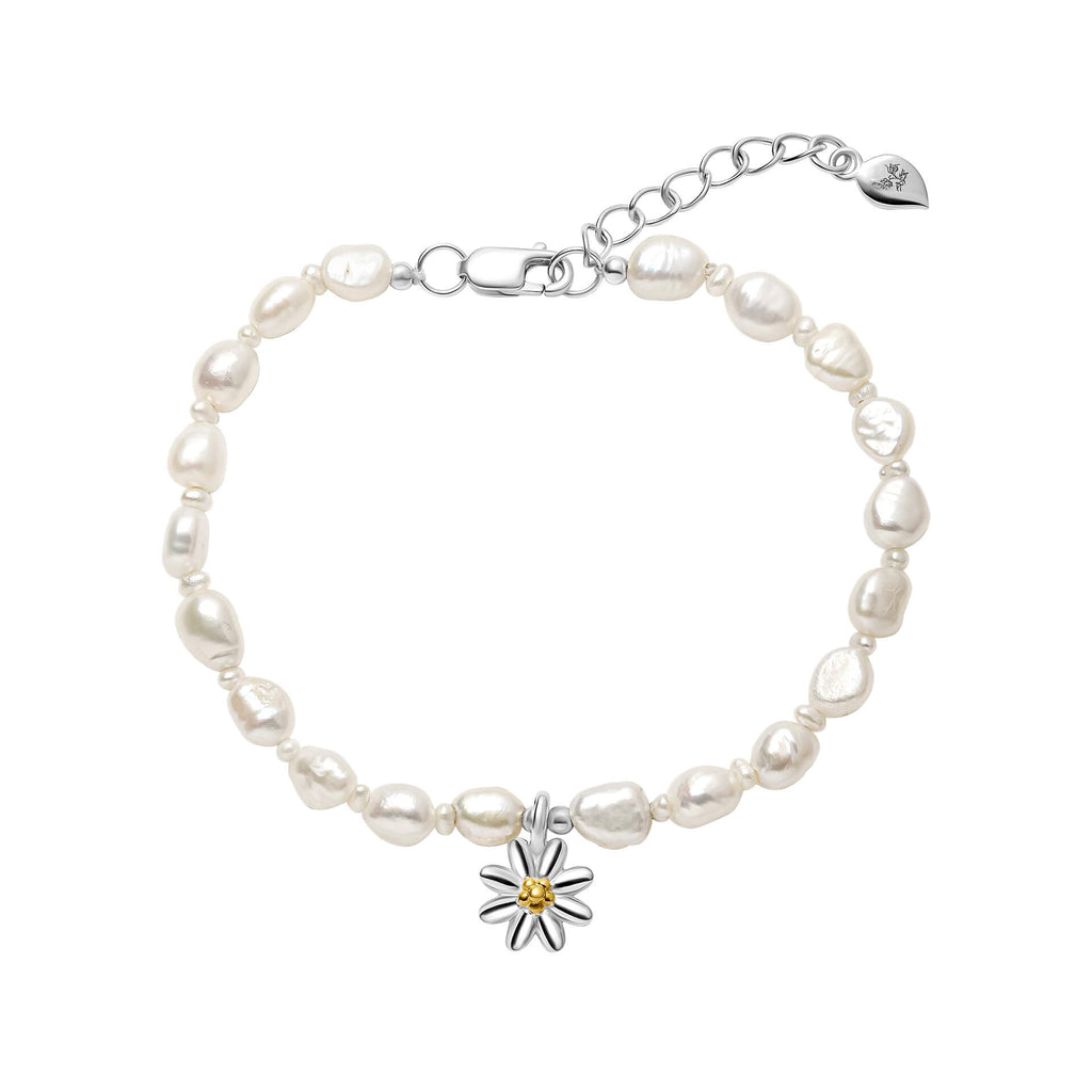 Everingham Meadow Daisy Bracelet – Kids Gold Plated Silver & Pearl
