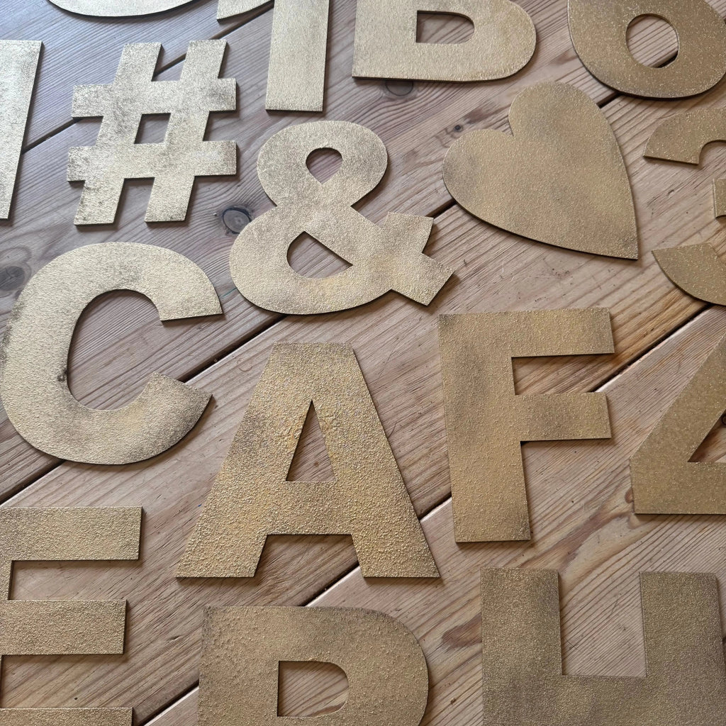 Rustic Warehouse Gold Metal Alphabet Letters – Vintage Fat Font Signage
