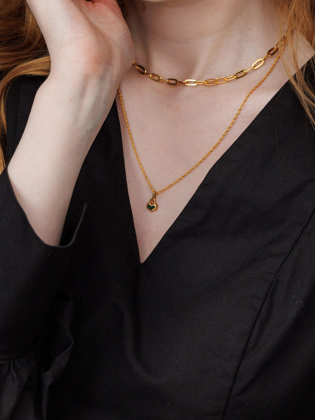 No More Nobody Daryl Red Tiger Eye Heart Necklace - 18k Gold Plated 22"