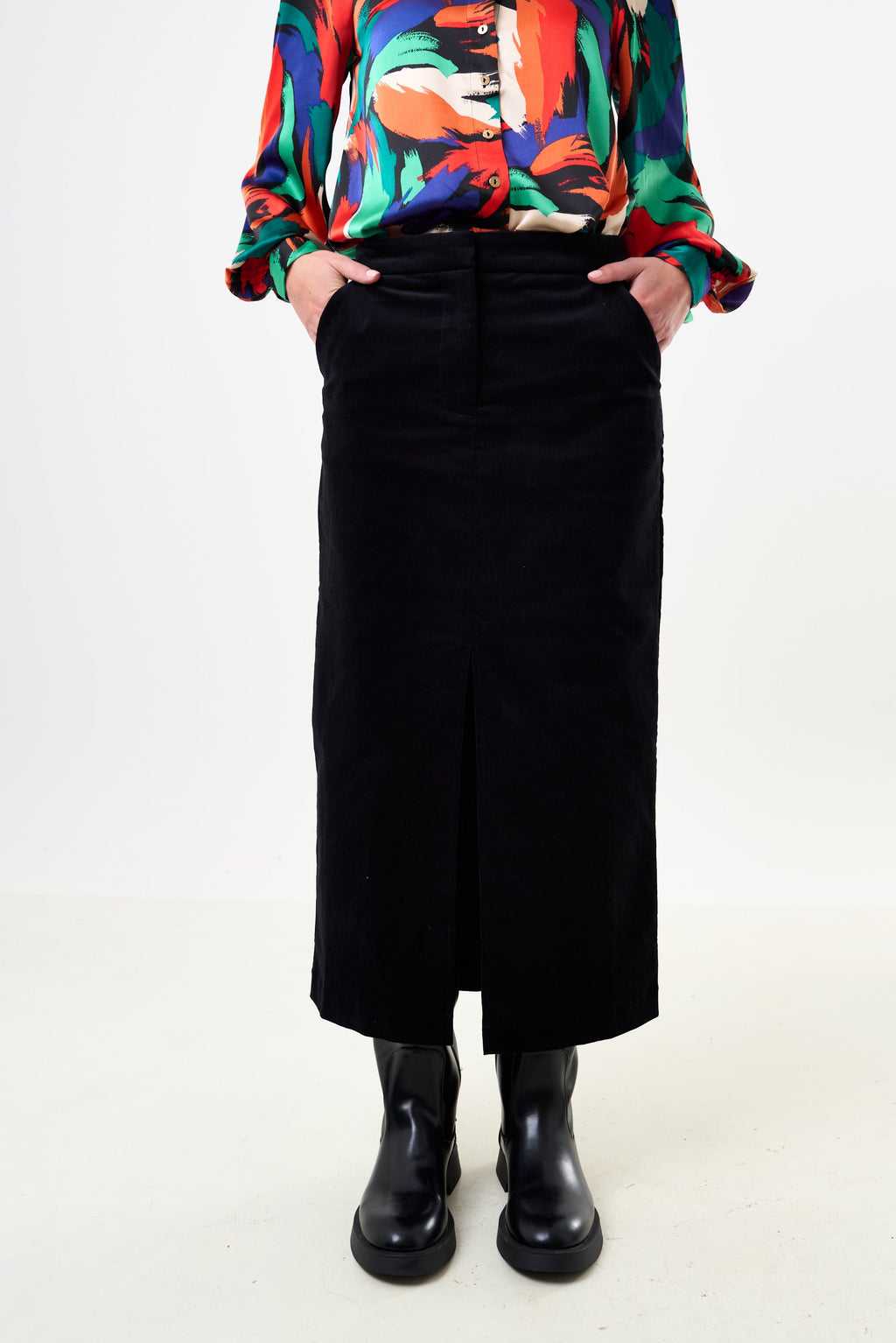 Balthazar Babycord Midi Pencil Skirt - Black