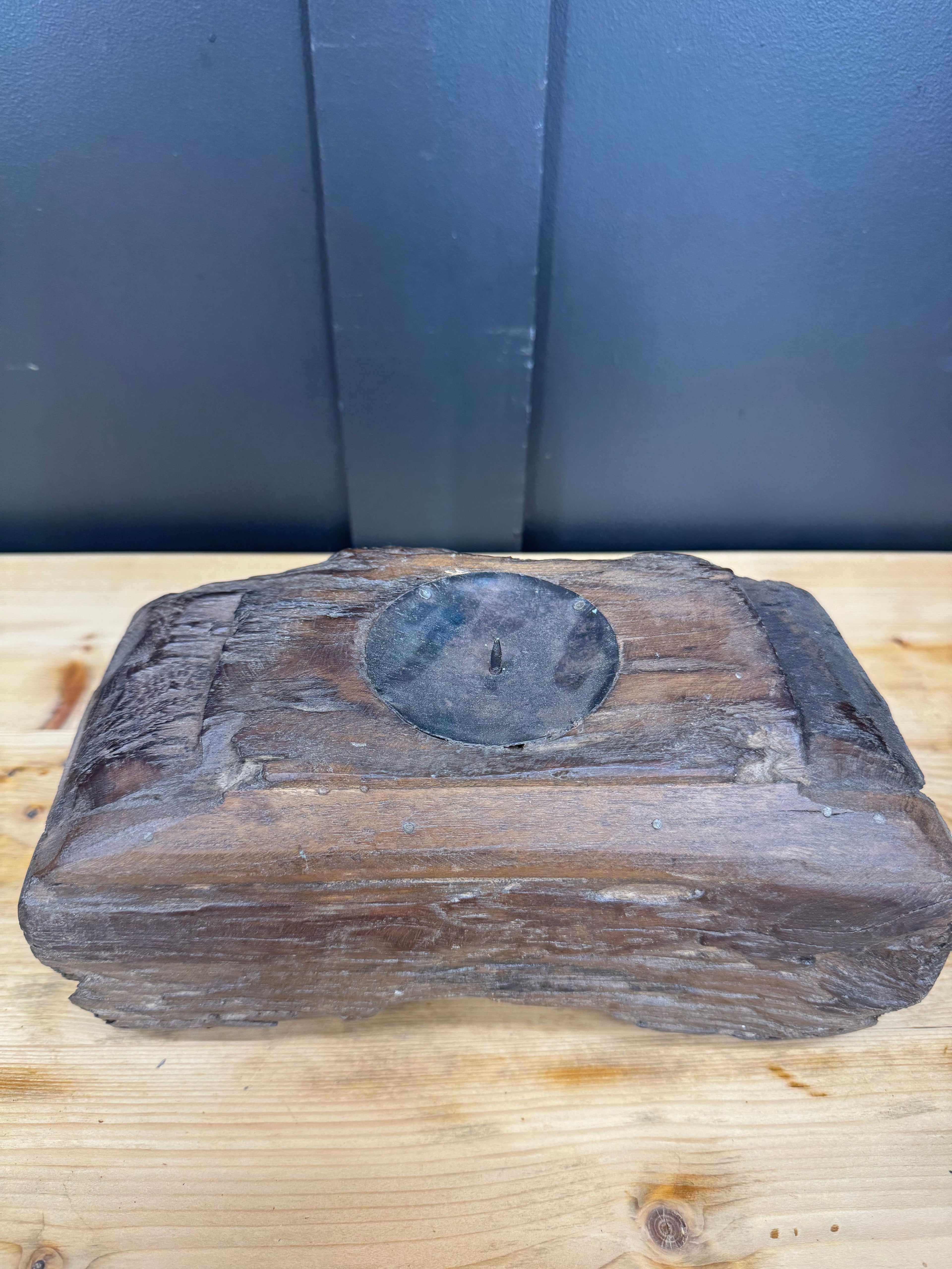 Rustic Reclaimed Wood Candle Holder | Antique Farmhouse Decor Stand