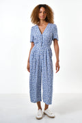 Belen Micro Blossom Print Short Sleeve Jumpsuit In Blue