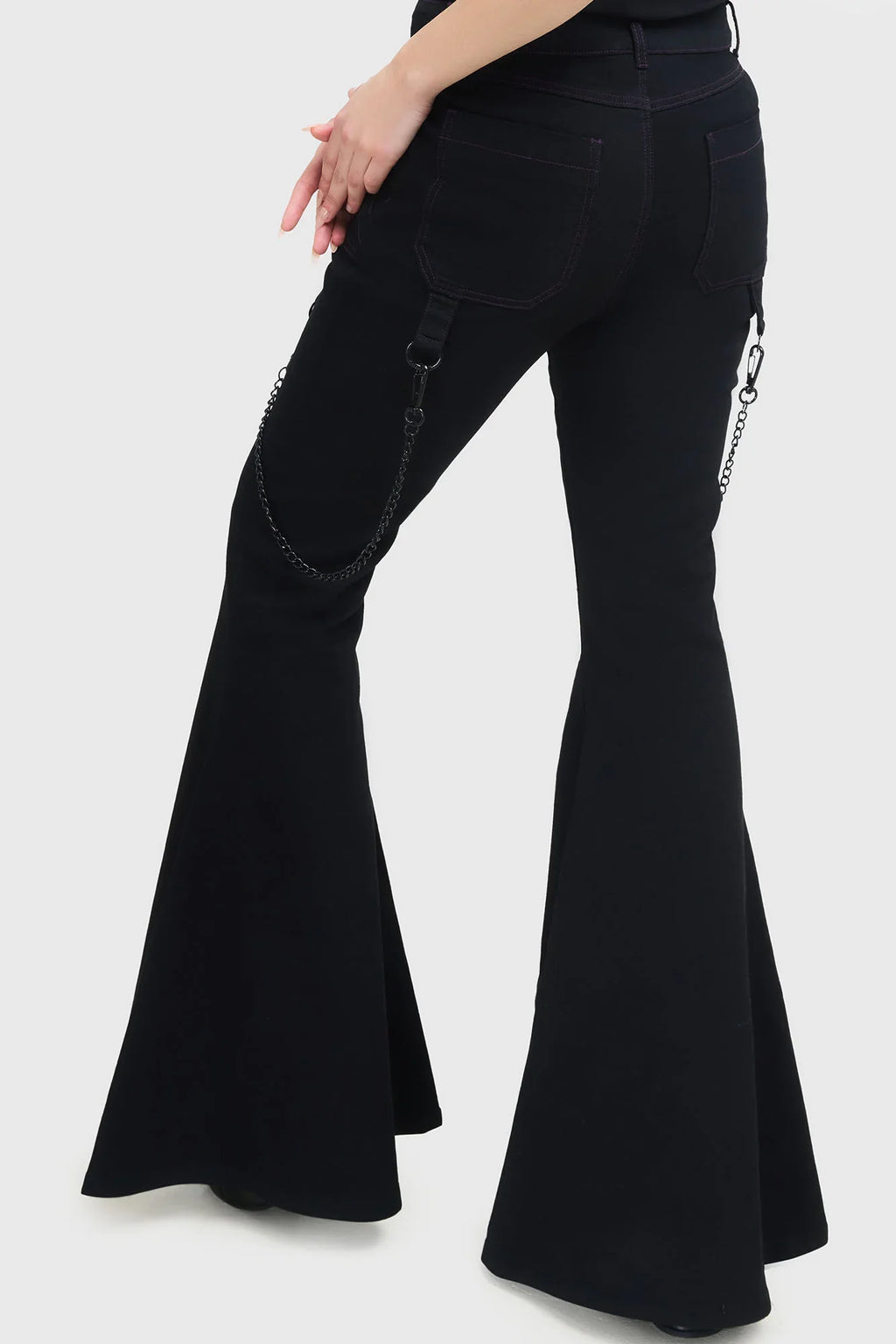 Killstar Beliala Fit & Flare Trousers – Purple Stitch Goth Denim