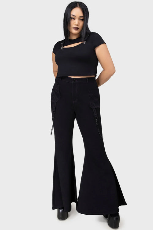 Killstar Beliala Fit & Flare Trousers – Purple Stitch Goth Denim