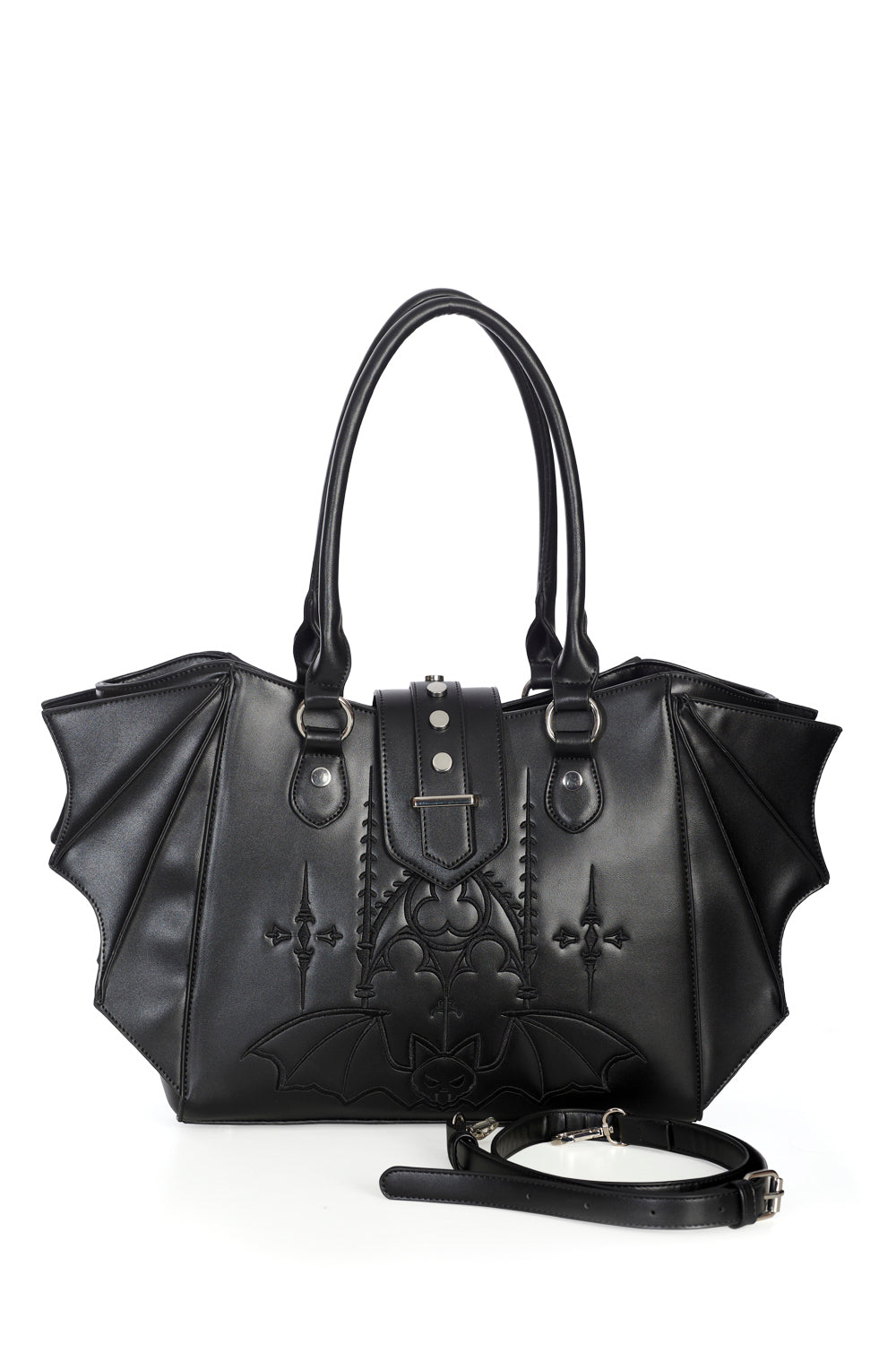 Banned Apparel Black Bat Tote Bag – Embroidered Goth Wing Handbag