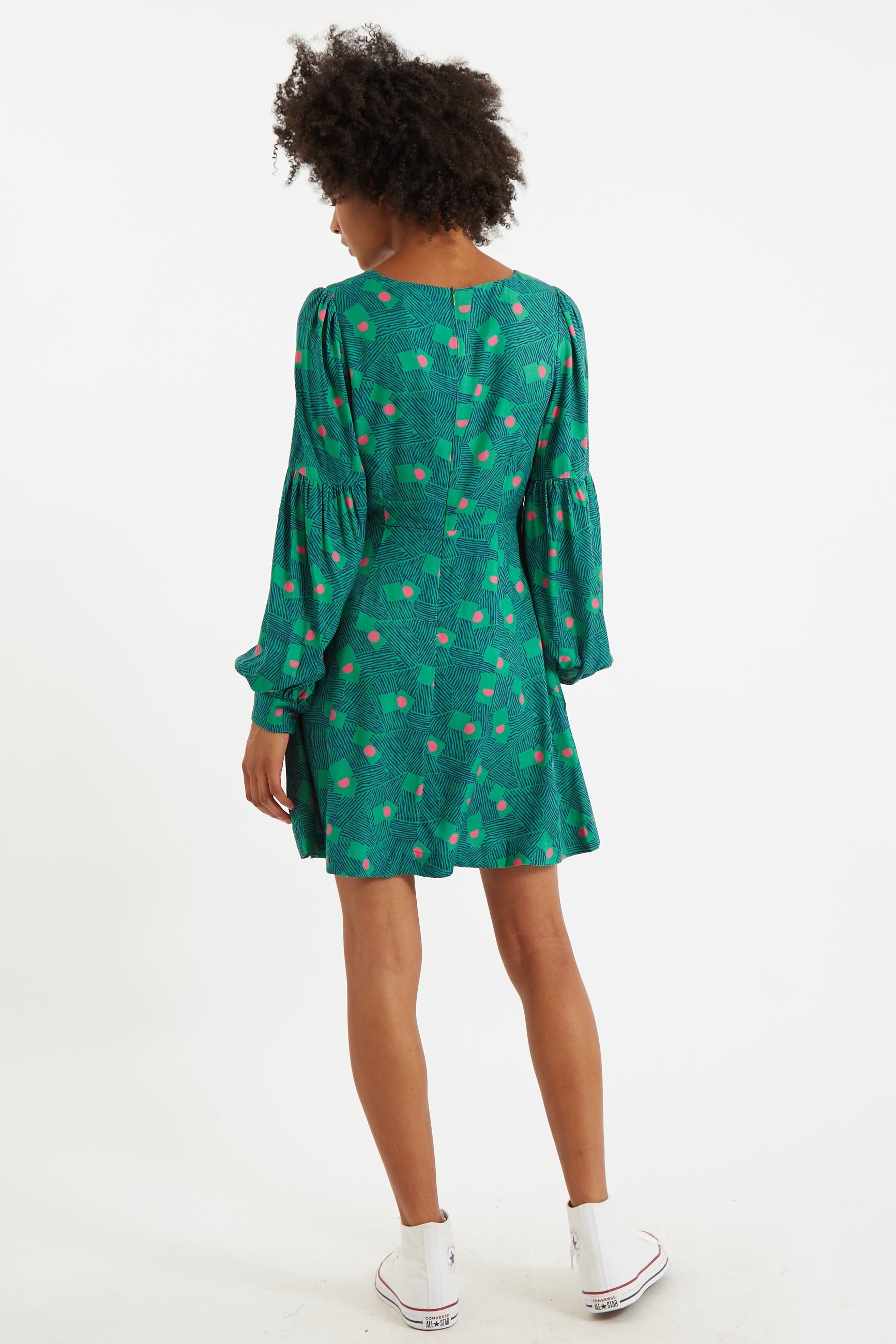 Louche Bindy Bauhaus Abstract Print Square Neck Long Sleeve Dresses