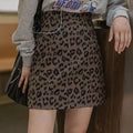 Leopard Print Mini Skirt – High Waist A-Line – Built-In Shorts
