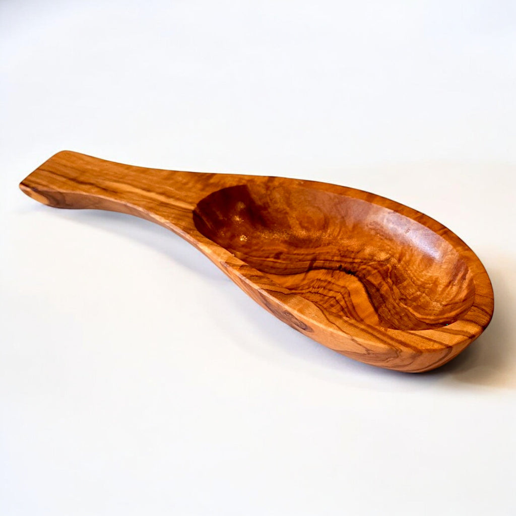 Handcrafted Olive Wood Serving Scoop & Appetizer Dish (20x8x3 cm) | Natural Rustic Grain