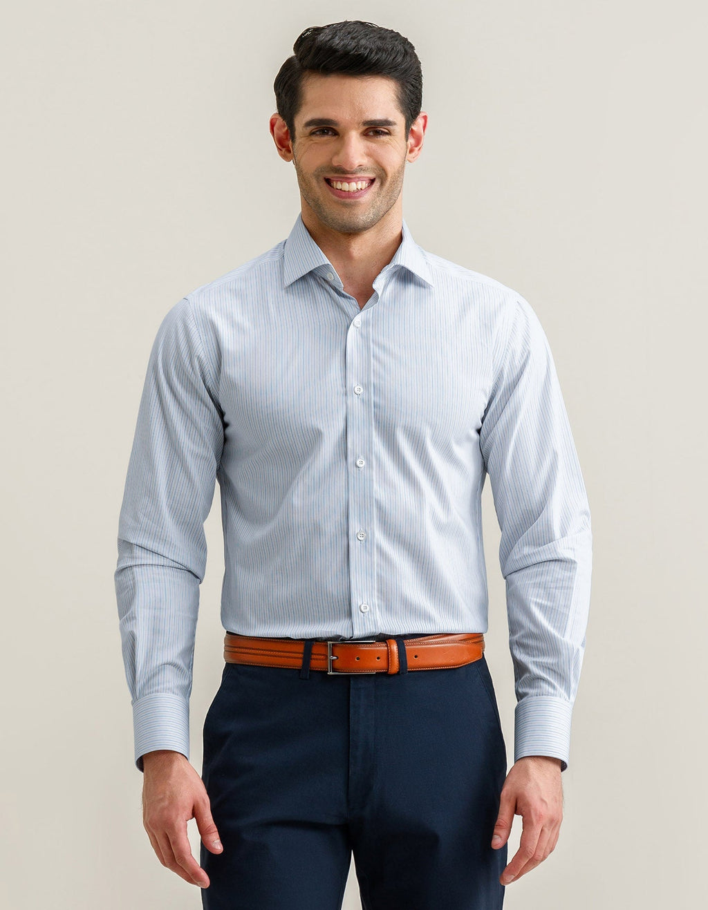 Striped Cotton Dress Shirt – Blue and Mustard