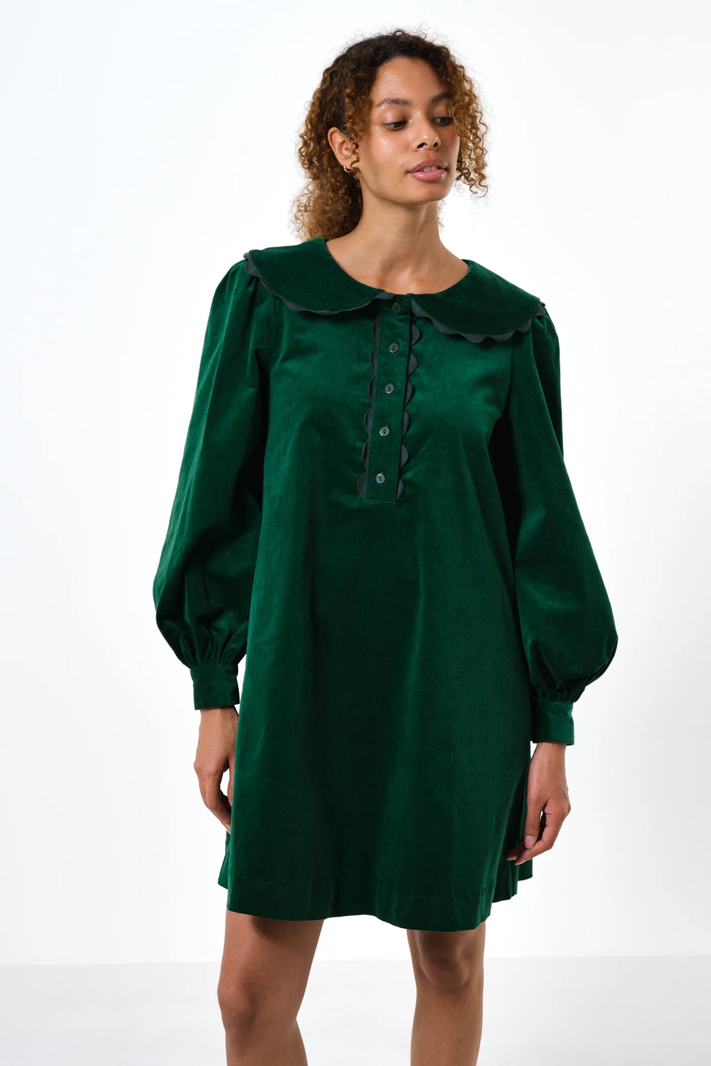 Bonny Baby cord Long Sleeve Mini Dress - Dark Green