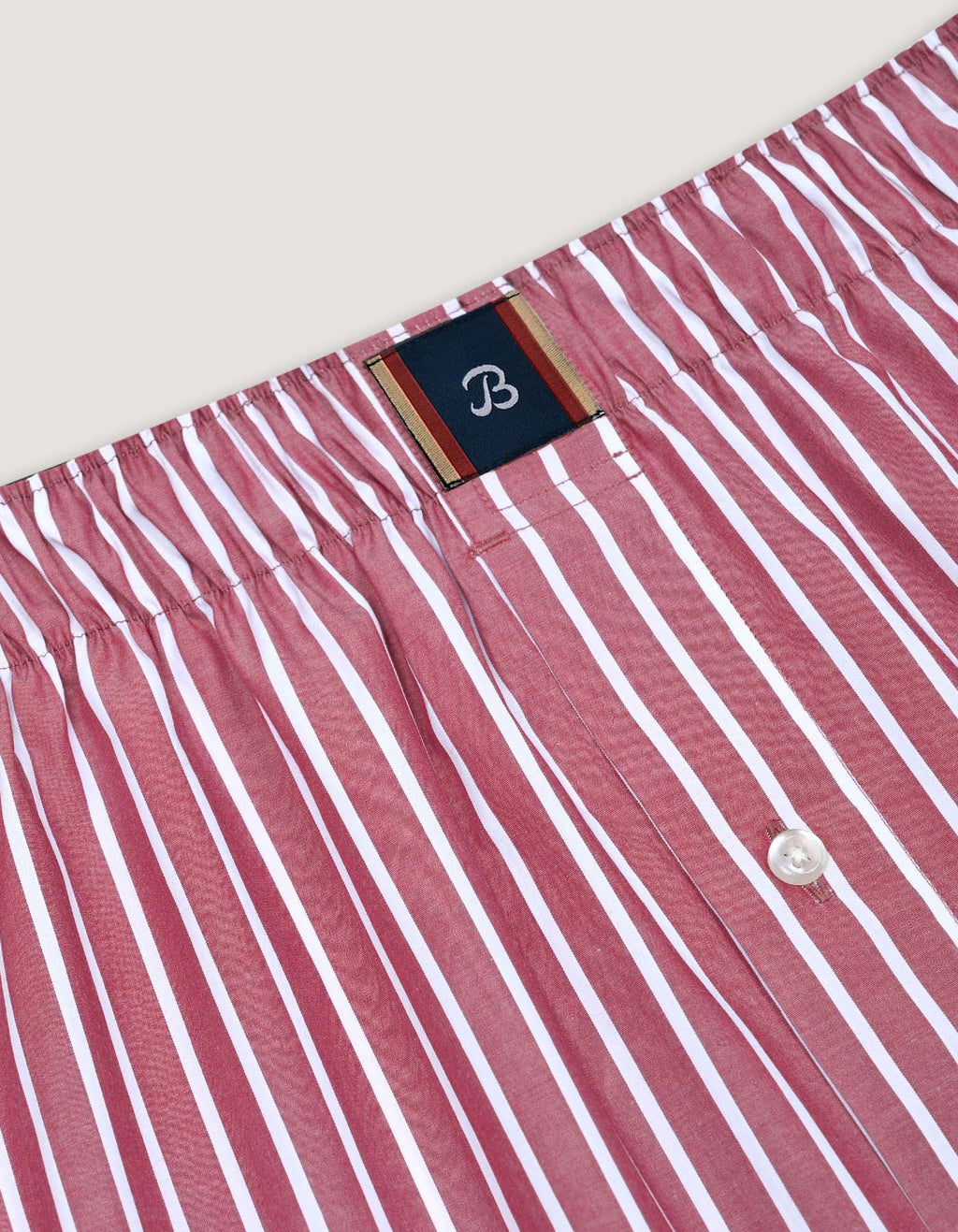 Maroon and White Striped Woven Boxer Short