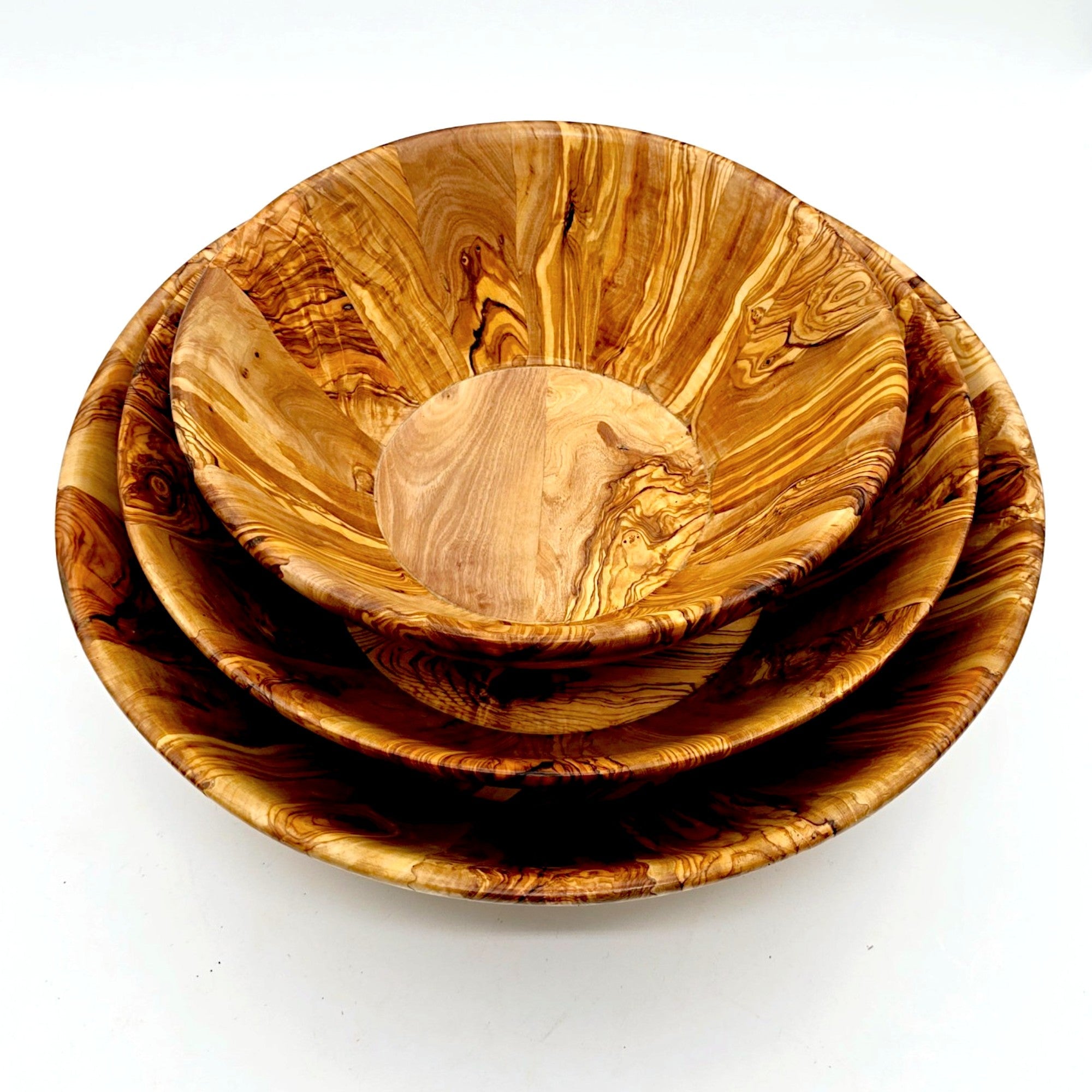 Handmade Olive Wood Large Salad Bowl | Deep Hand-Turned Wooden Fruit & Serving Bowl | Stunning Natural Grain | 35–45 cm