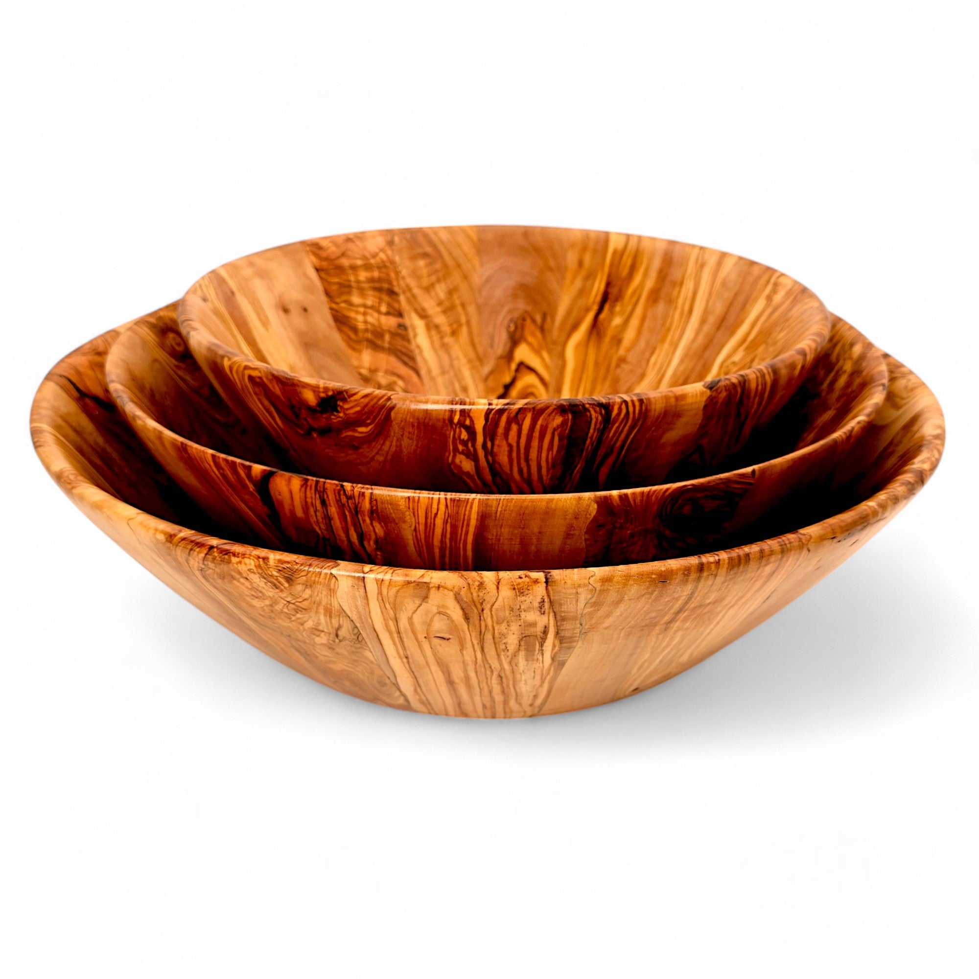 Handmade Olive Wood Large Salad Bowl | Deep Hand-Turned Wooden Fruit & Serving Bowl | Stunning Natural Grain | 35–45 cm