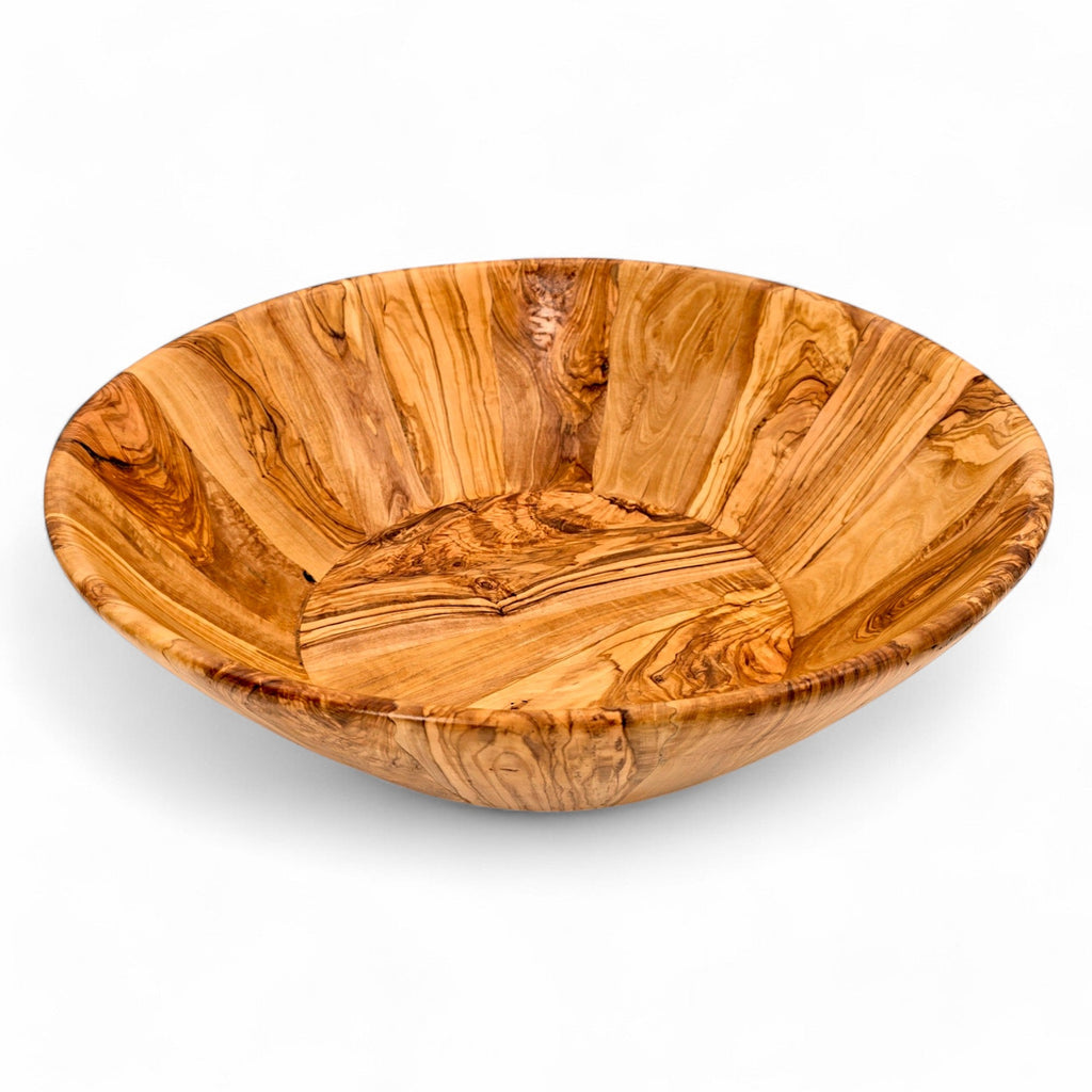 Handmade Olive Wood Large Salad Bowl | Deep Hand-Turned Wooden Fruit & Serving Bowl | Stunning Natural Grain | 35–45 cm