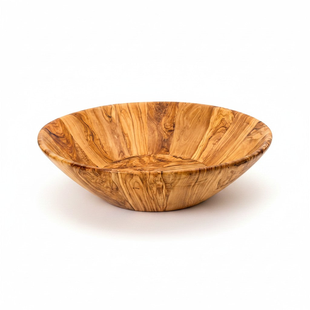 Handmade Olive Wood Large Salad Bowl | Deep Hand-Turned Wooden Fruit & Serving Bowl | Stunning Natural Grain | 35–45 cm