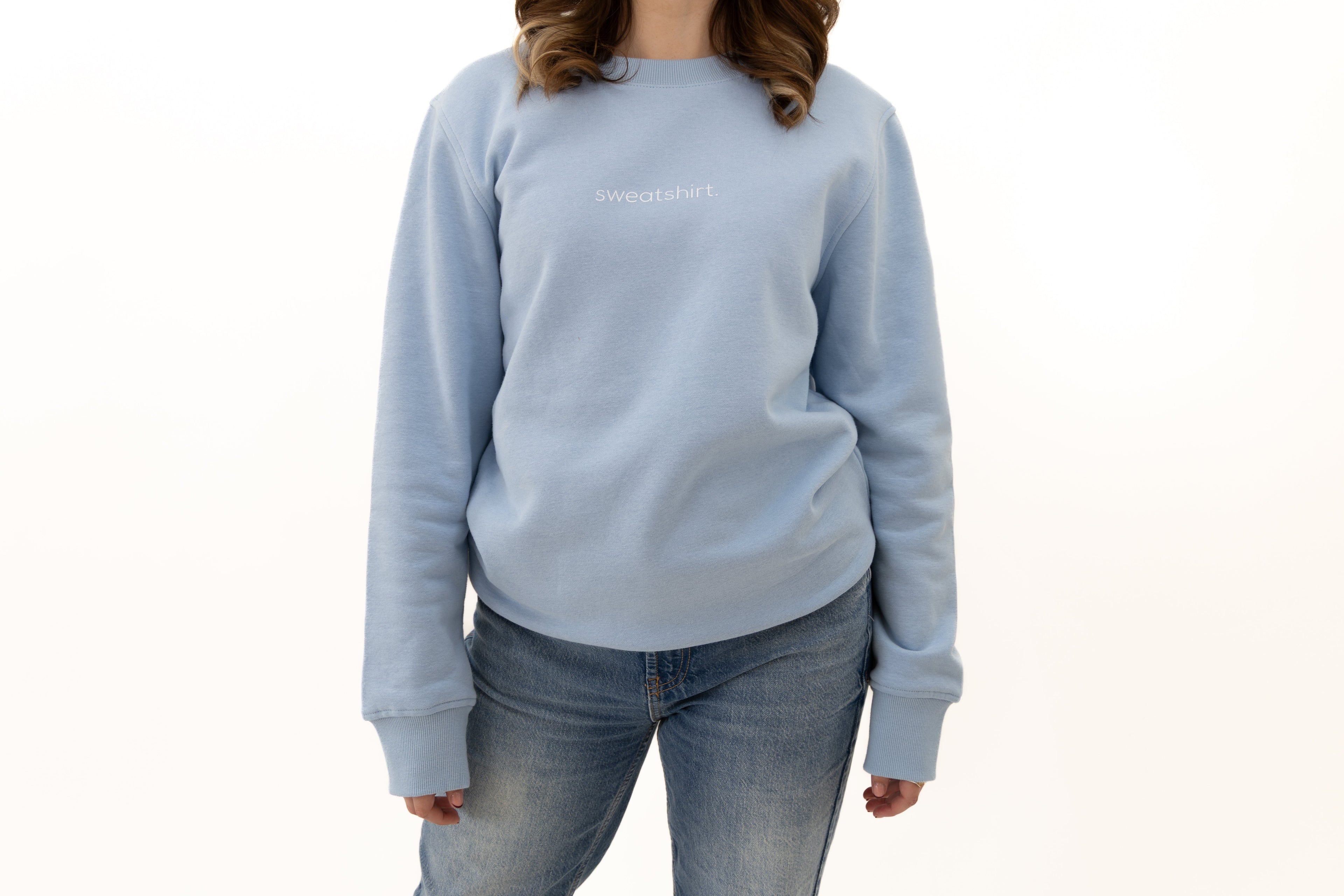 simple. sweatshirt. snug. light-blue.