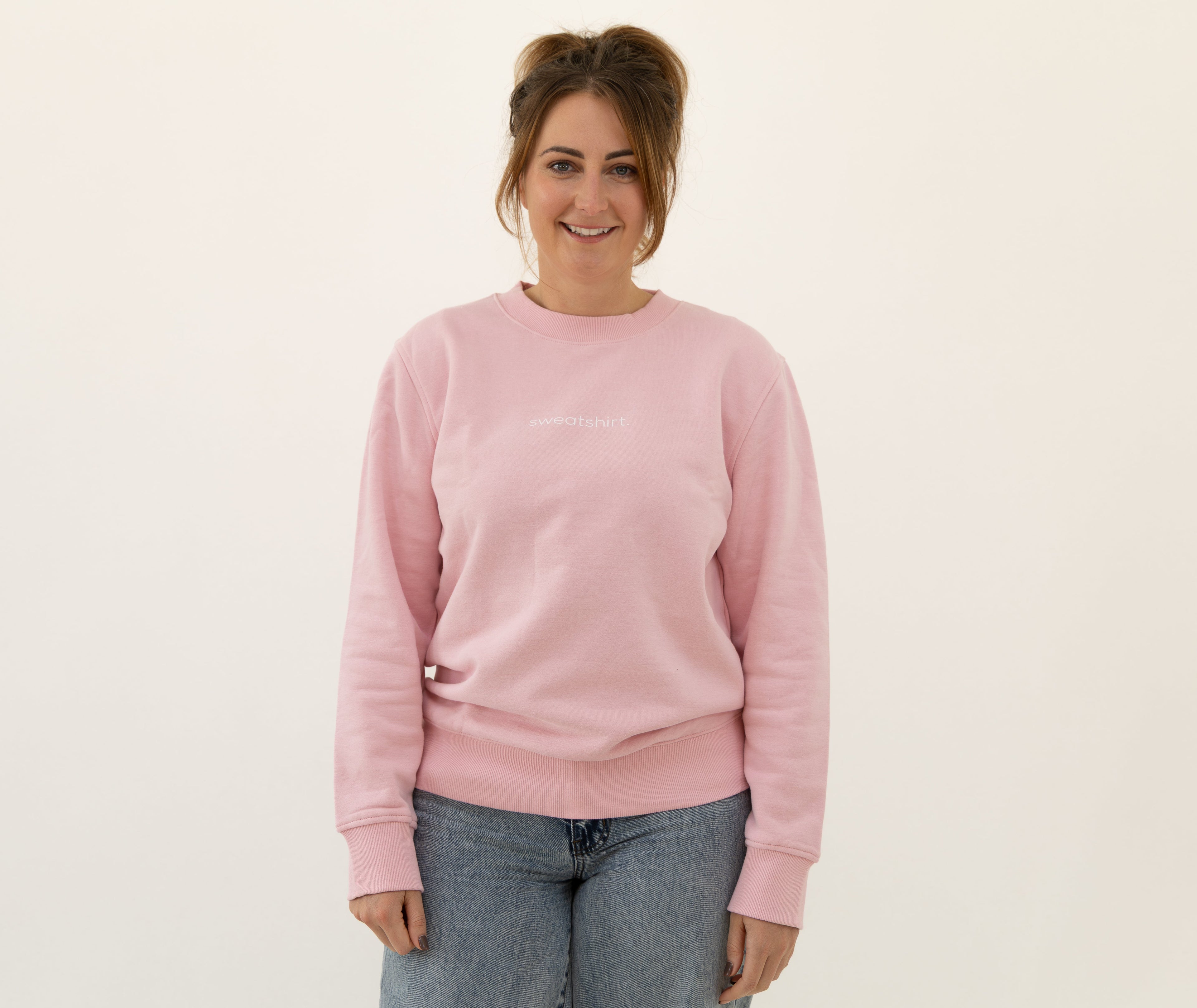 simple. sweatshirt. snug. pink.