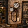 Baded Pipe Industrial Wall Clock and Thermometer