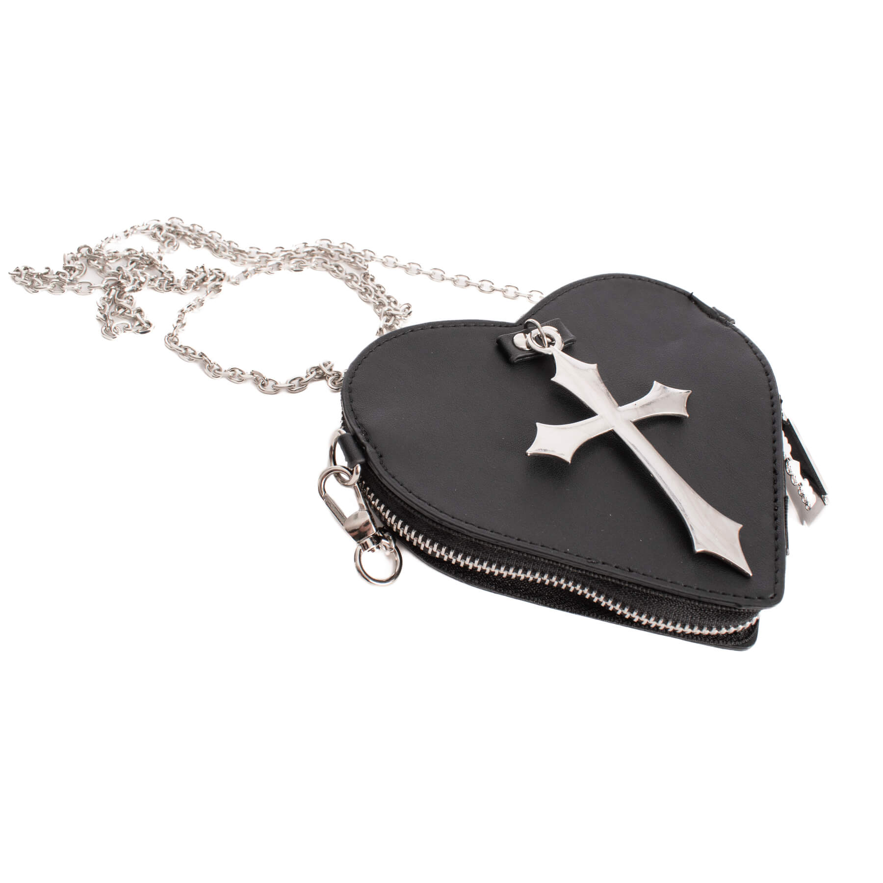 Poizen Industries Faithless Heart Coin Purse – Black PU Leather Cross